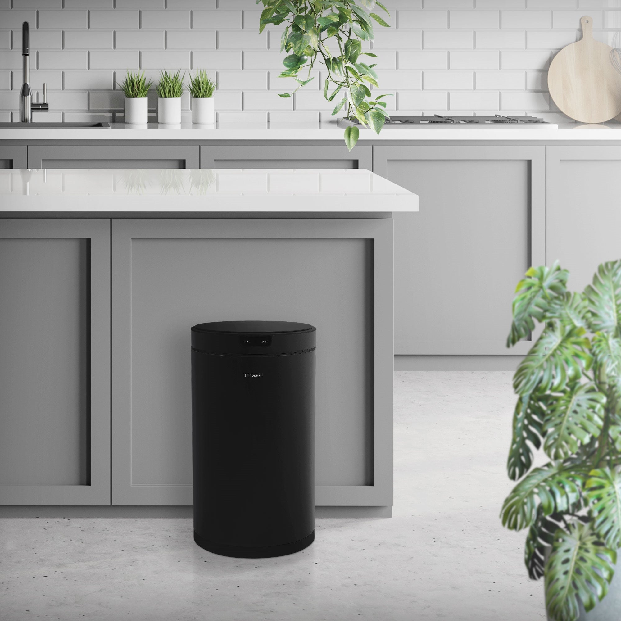 ML-Design Kosz na śmieci 30L z czujnikiem ruchu stal czarny automatyczny okrągły bezdotykowy z klamrą na worek praktyczny do kuchni i biura