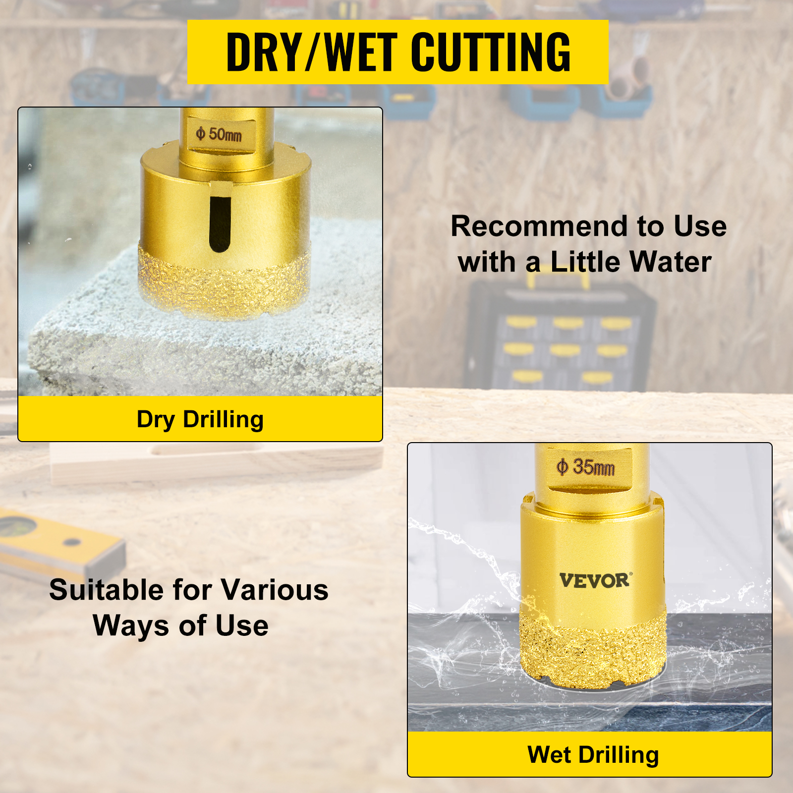 6Pcs Trépan Diamant Scie Cloche Foret Diamanté VEVOR 20/35/40/45/50/68mm Avec Filetage M14 pour Meuleuse Carrelage Granit Marbre Porcelaine - 6