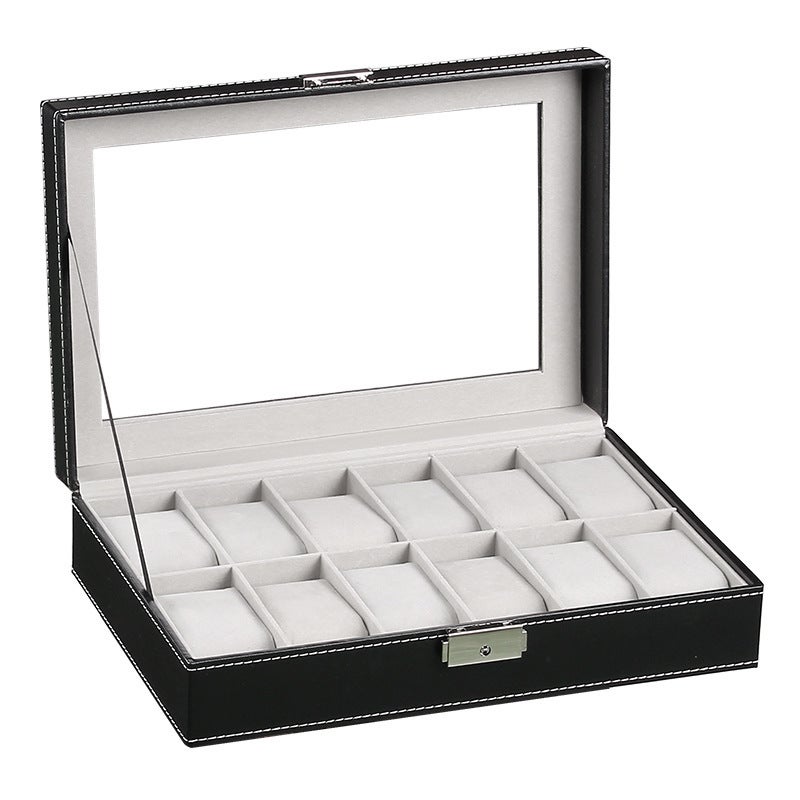 Boîte Porte-Montres À 12 Compartiments, Couvercle En Verre, Serrure, 2 Niveaux, 1 Tiroir Pour