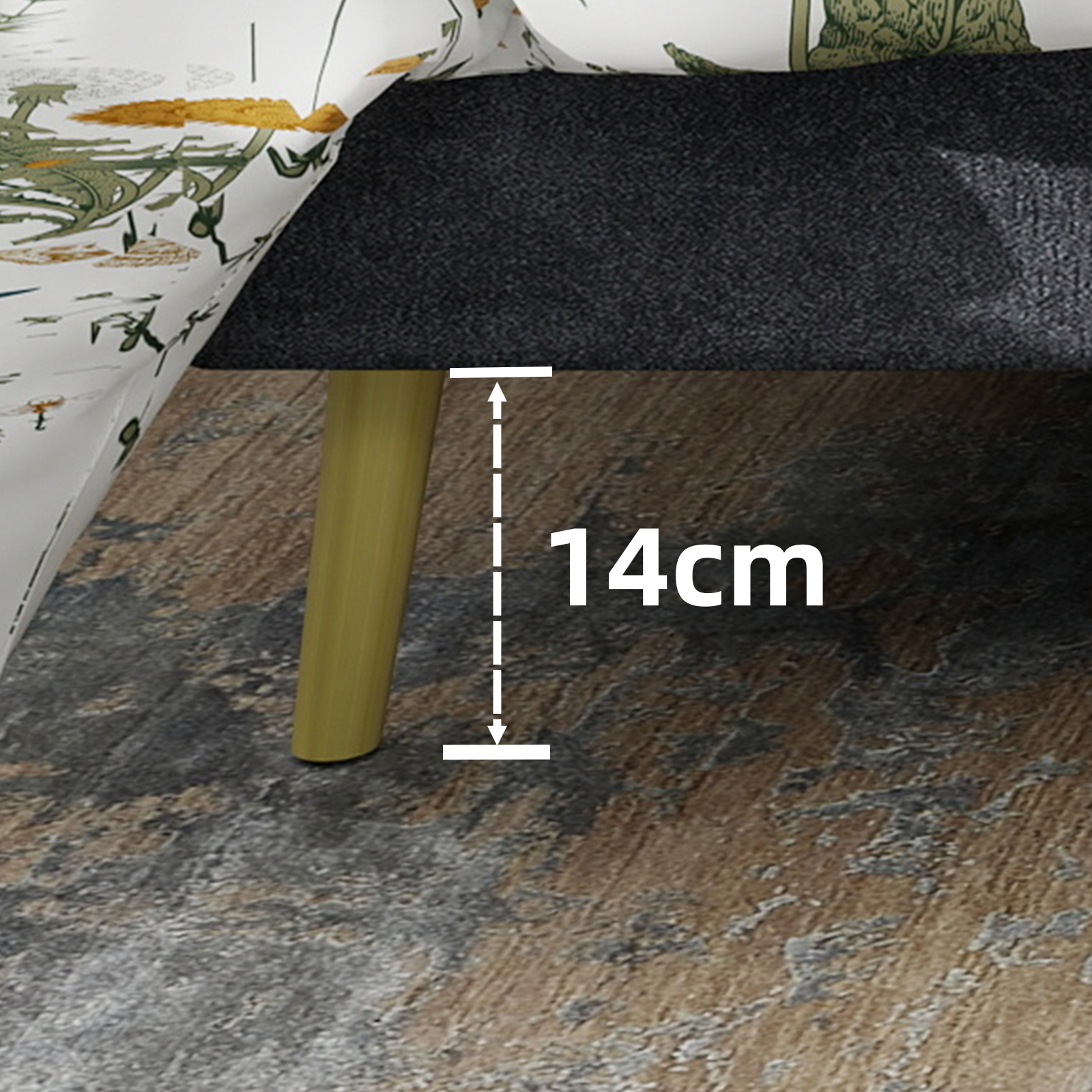 Letto matrimoniale 140x200 cm, testiera, piedi dorati, truciolato grigio, senza materasso - 5