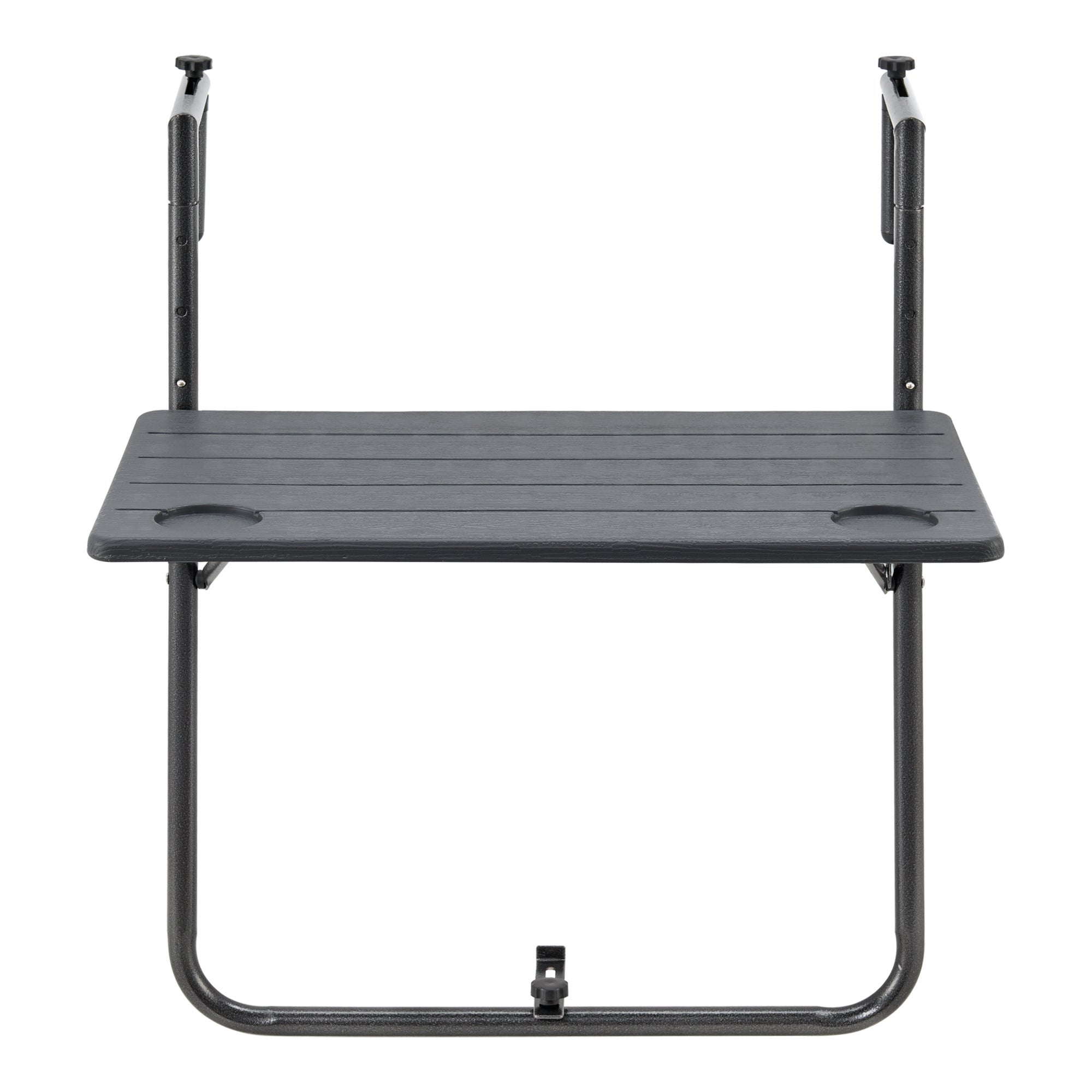 Table De Balcon Suspendue Pliante Relaxdays - Réglable 3 Hauteurs, Aspect Rotin, 59,5x36 Cm, Charge Max 20 Kg - Noir, Pour Balustrade 6-14,5 Cm