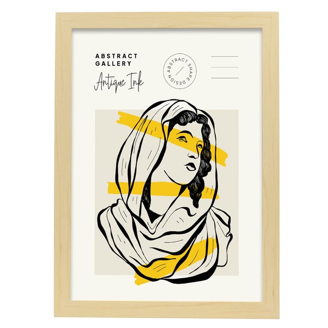 Nacnic Illustrations À L'encre Noire Et Jaune. Vierge Marie. Illustrations Artistiques Modernes Pour La Décoration Intérieure. A3, Avec Cadre.