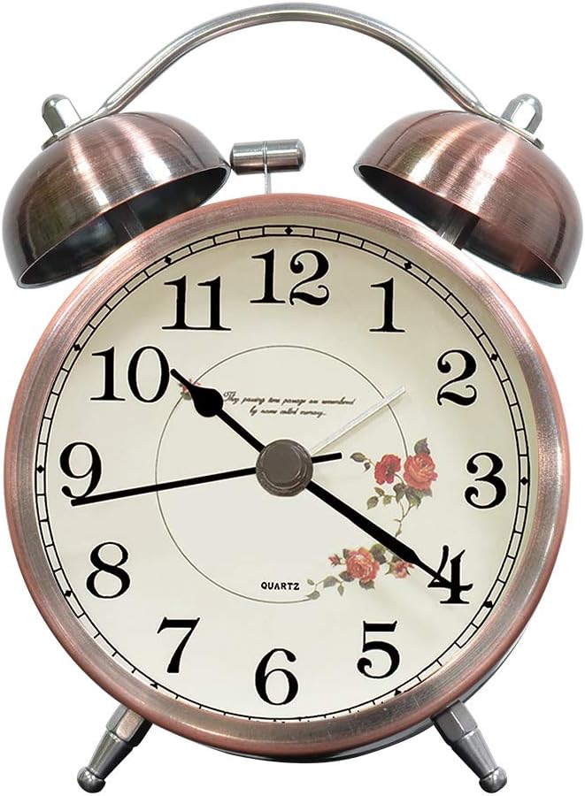 Sveglia Retrò A Doppia Campana 23 Cm – Orologio Vintage Analogico Con Luci Notturne, Marrone, Per Camera Da Letto