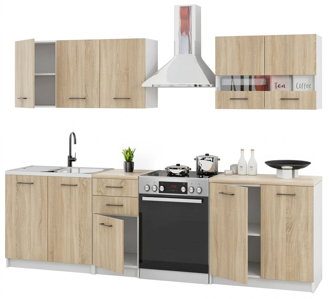 Cuisine complète Sanclar BOIS chêne 200 cm avec meuble vitré - 6 éléments - 3