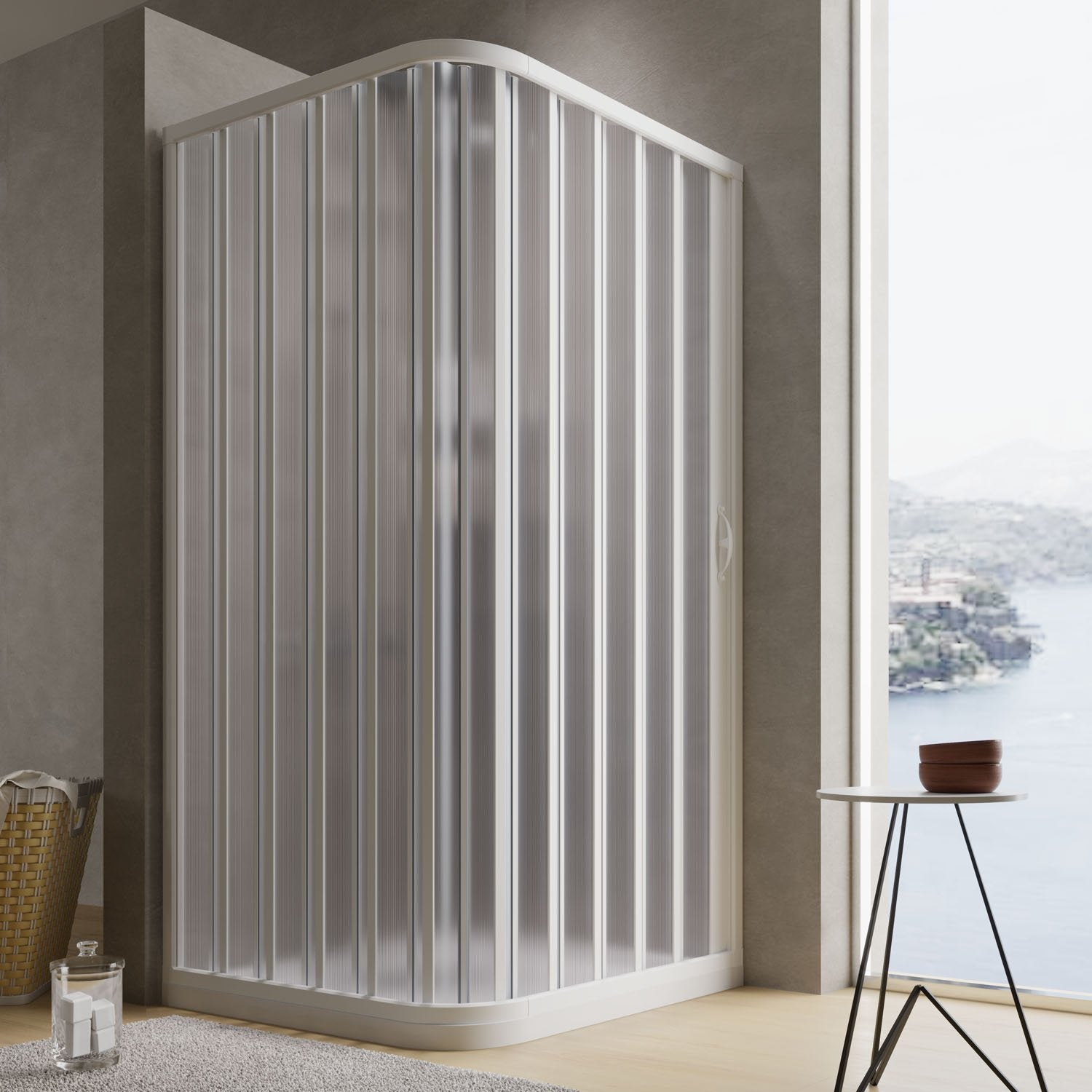 Cabine De Douche Pliante Quart De Rond Idralite 80x80 Cm - PVC Blanc - Hauteur 185 Cm
