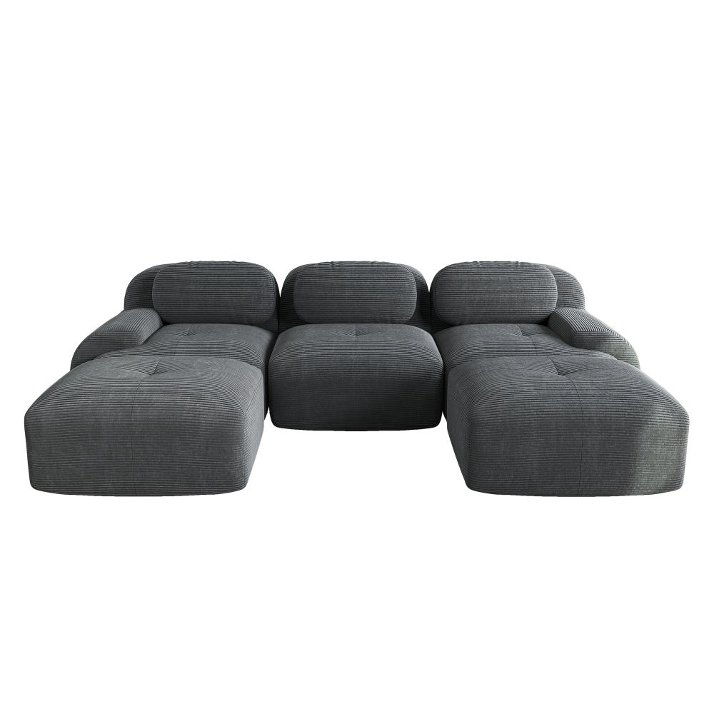 Canapé modulaire en U en tissu côtelé premium, sans montage, antidérapant, adapté aux animaux, rembourrage 32D,chambre et bureau - 4