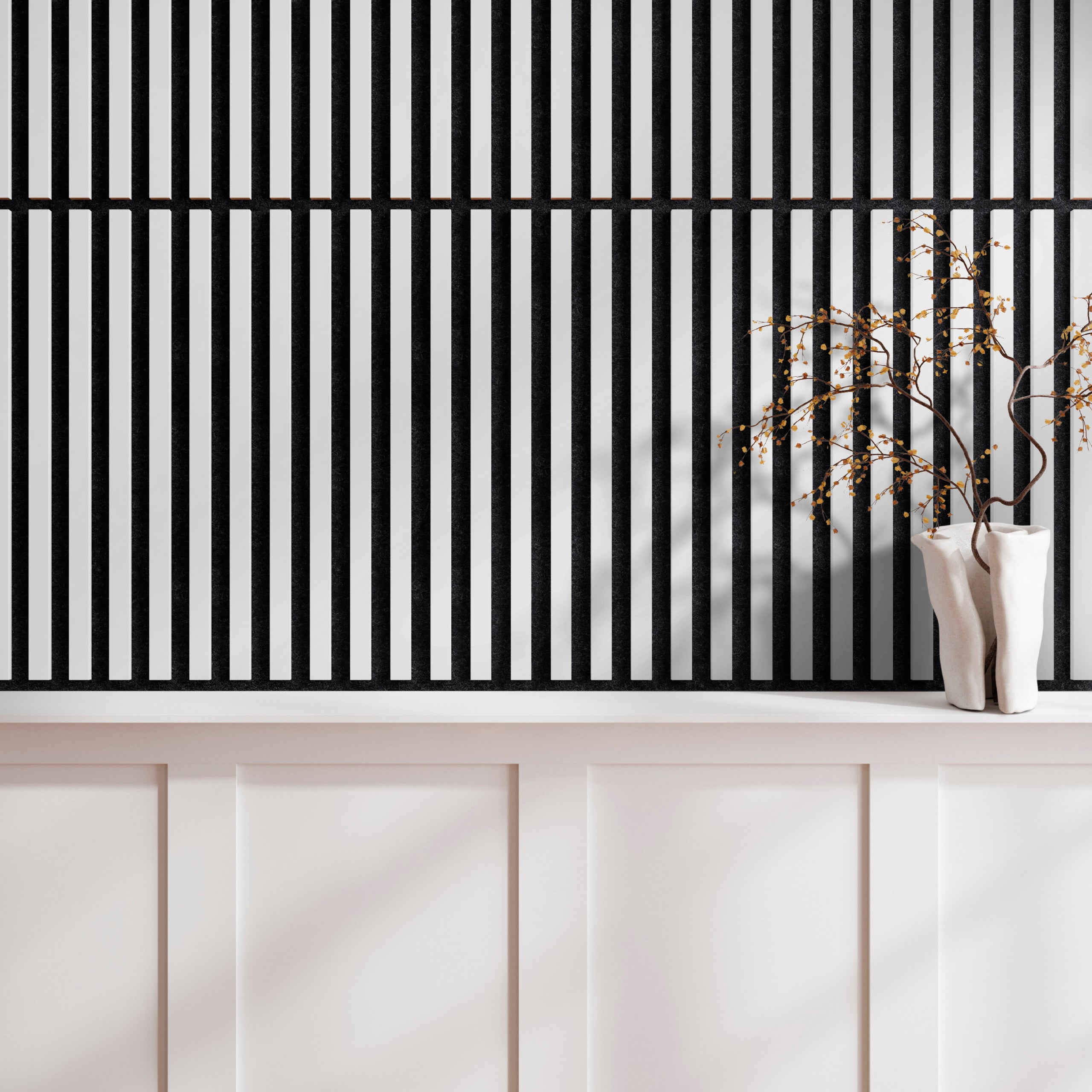 Panneau Tasseau Acoustique effet tasseau bois en feutre 605mm x 605mm blanc sur noir Linea Proline Stegu - 3