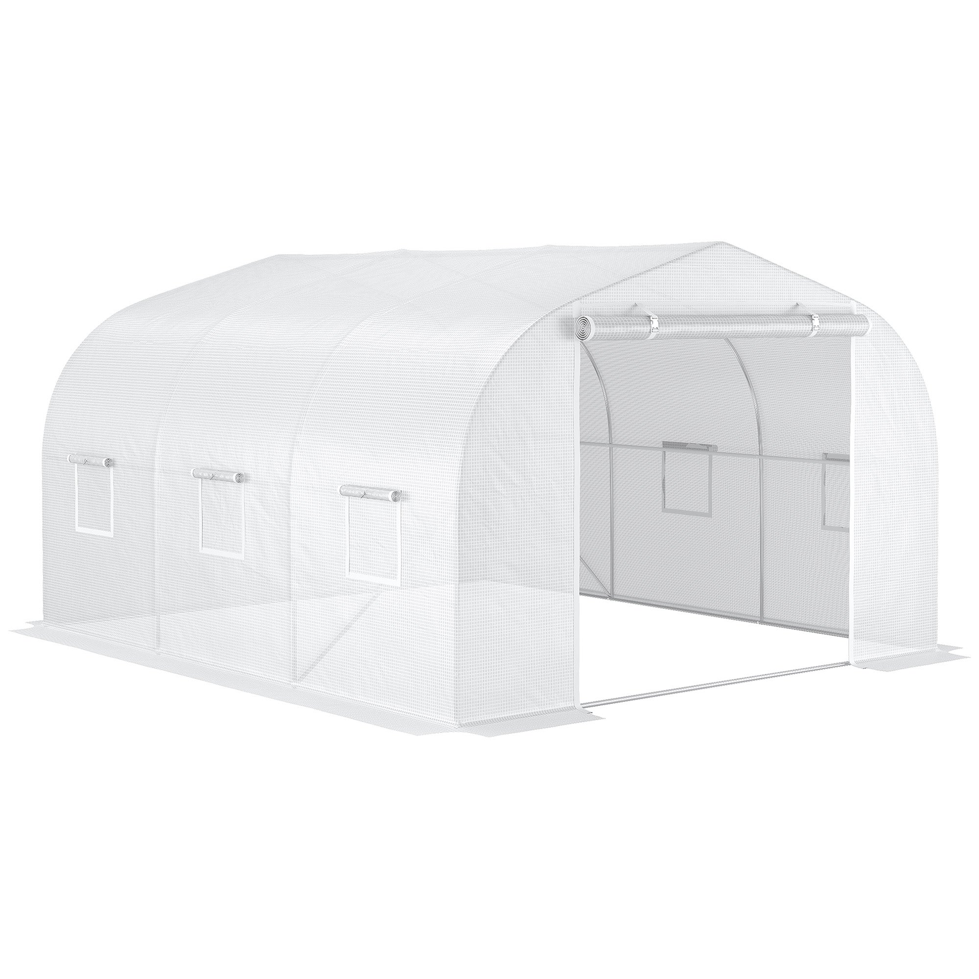 Serre de jardin serre tunnel de Jardin dim. 3,5L x 3l x 2H m Porte + 6 fenêtres enroulables Acier galvanisé bâche PE Haute densité Blanc - 2