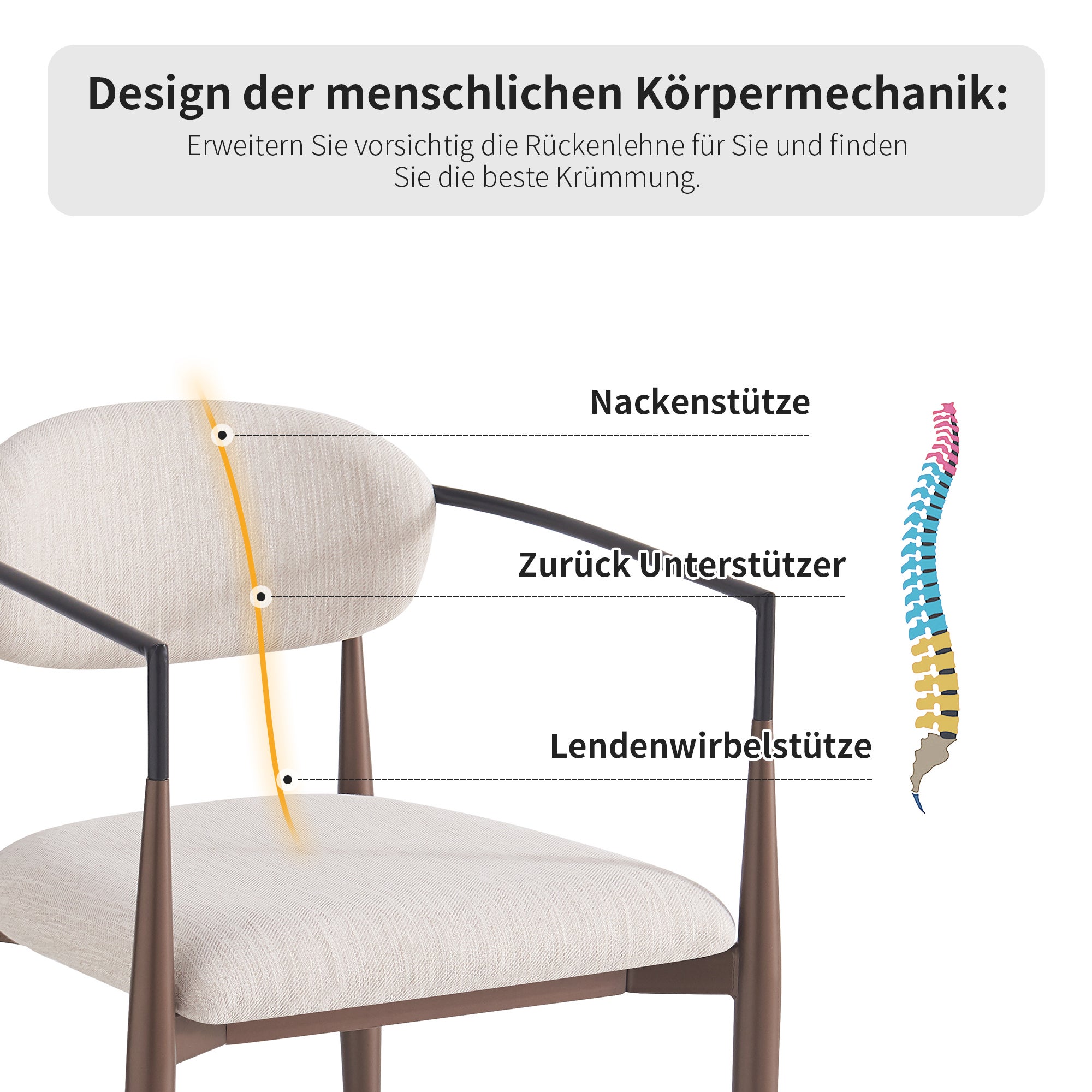 Lot de 2 chaises de salle à manger avec accoudoirs - 57 x 60 x 81 cm - Tissu en lin et pièds en métal - Beige - 4