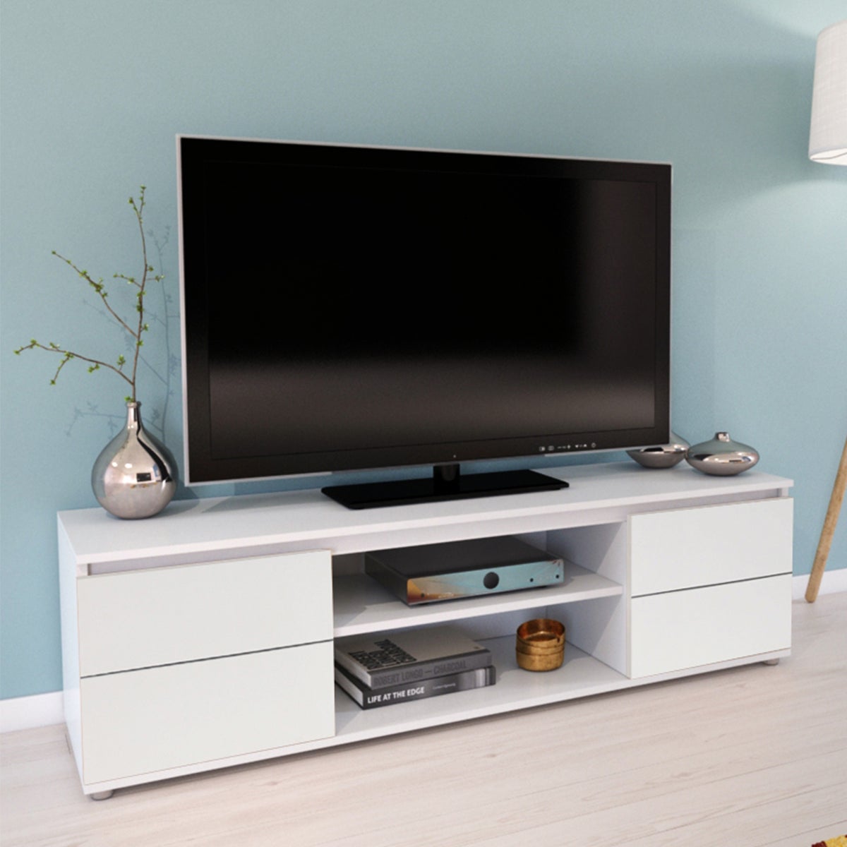 Meuble TV 140cm 2 portes 1 niche Como Blanc - 2