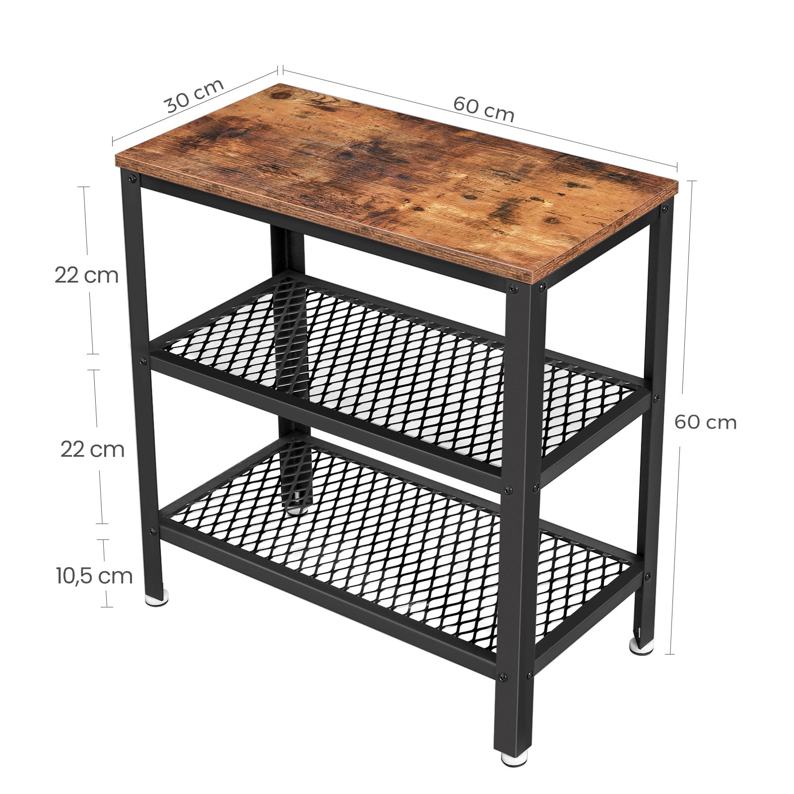 Table d’Appoint, Table Console, 2 Étagères en Maille, pour Salon, Chambre, Bureau, Gain d’Espace, Montage Facile, Style Industriel, Marron Rustique - 5