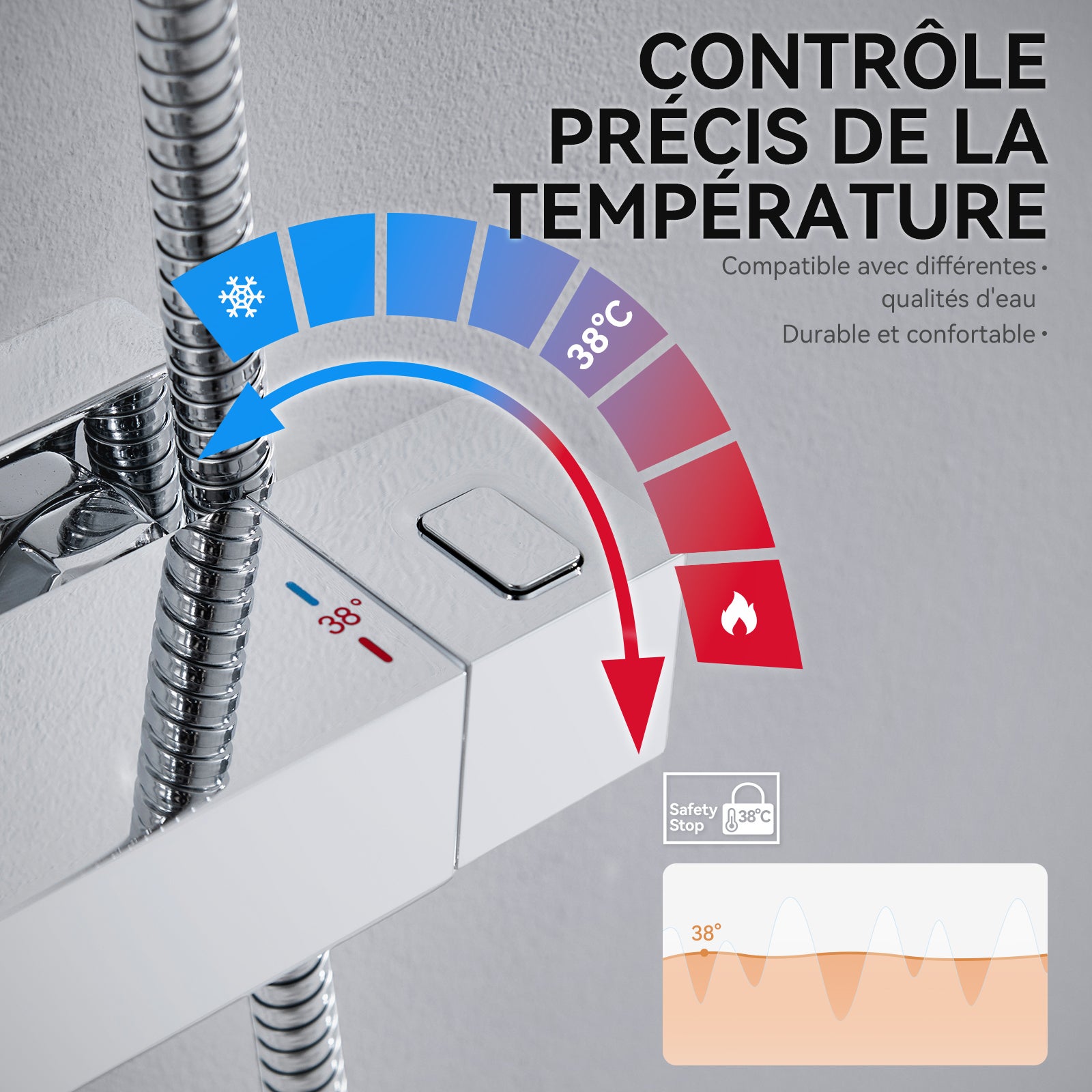 Auralum max Colonne de Douche avec Mitigeur Thermostatique, Système de Douche avec Robinetterie en laiton,Douchette à Main avec 3Jets,Chromé - 2