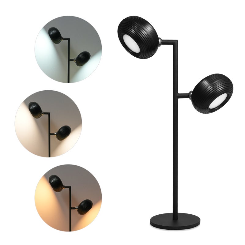 Magnetyczna lampa stołowa z podwójną głowicą, metaliczna tekstura - Dotykowa, ściemnialna, 3 temperatury barwowe, 2000mAh, obrotowa o 360° - Czarna