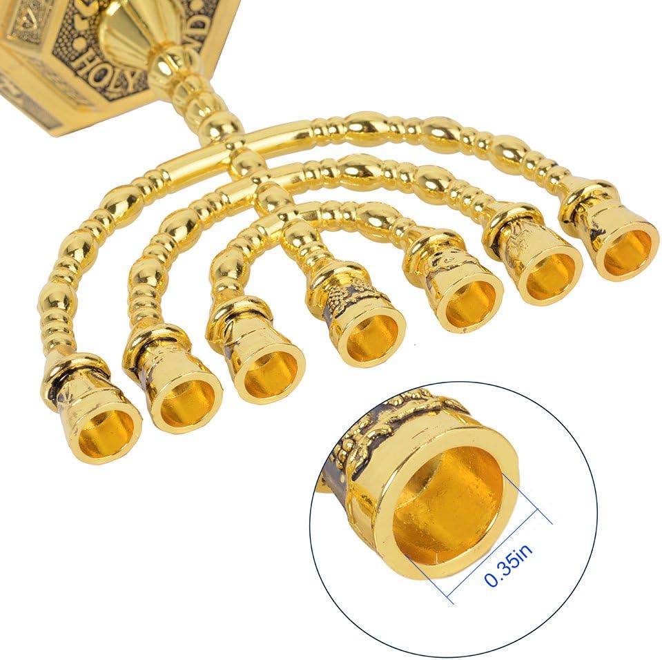 Menorá de 7 brazos, candelabro judío, 12 tribus de Israel, altura 13 cm, dorado - 6