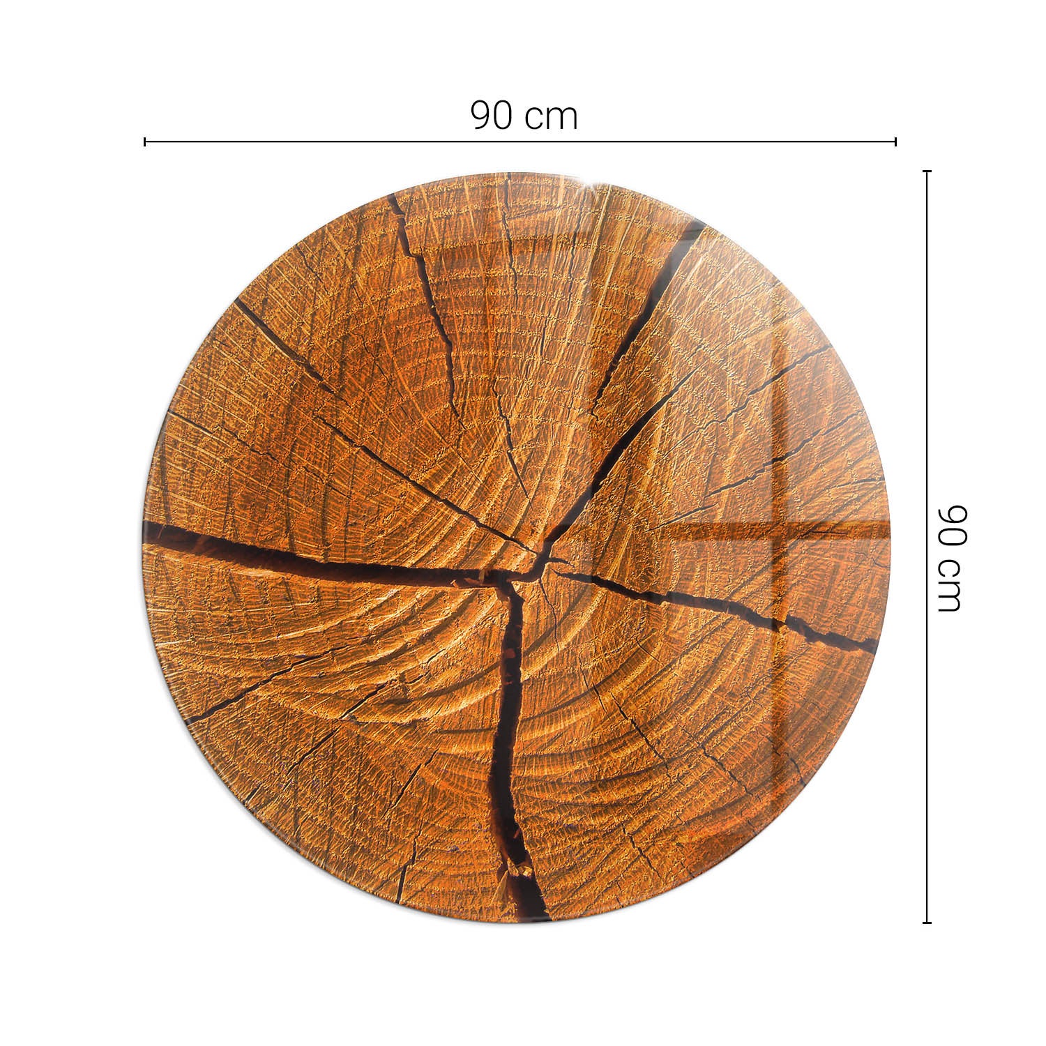 Okragła podkładka na podłogę ze szkła hartowanego - fi 90 cm - Słoje drewna w przekroju - TULUP - 2