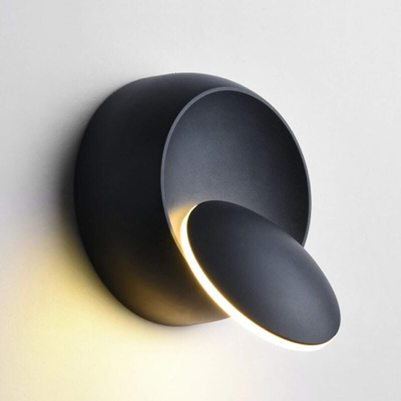 Kinkiety Wewnętrzne Biały Ciepły Lampa Ścienna LED 5W Nowoczesny Kinkiet Biały Ciepły Kreatywny Eclipse 2 w 1 Żelazna Lampa Led (Czarna)