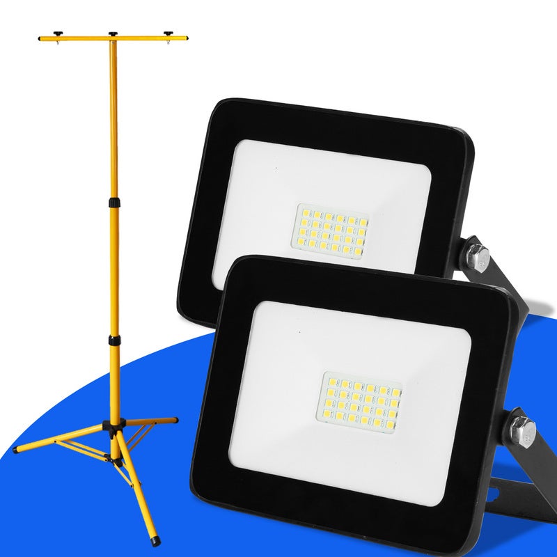 2X 20W Projecteur de chantier à LED avec trépied ajustable Projecteur ...