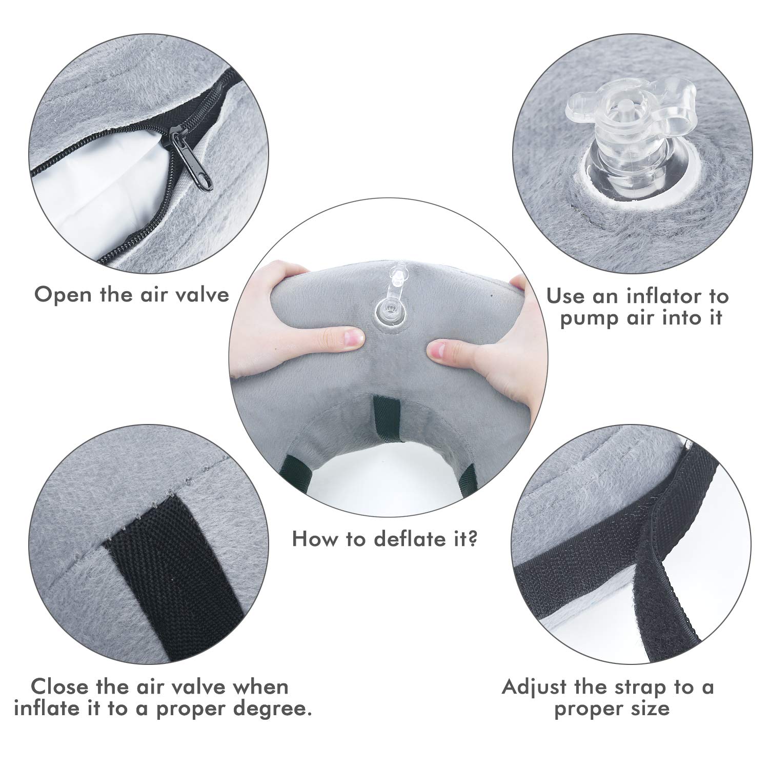 BENCMATE Collier gonflable de protection pour chiens et chats - récupération d'animaux de compagnie, doux, ne bloque pas la vision, E-collar (L, Gris) - 6