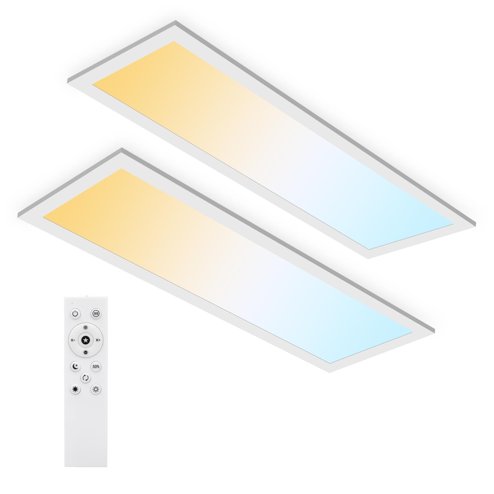 LOVHAUS Zestaw 2 Paneli LED 58*20CM z Pilotem, Ściemnialny 3000K-6500K, Ultra-Cienki Panel LED 2400LM z Lampką Nocną do Sypialni, Biura