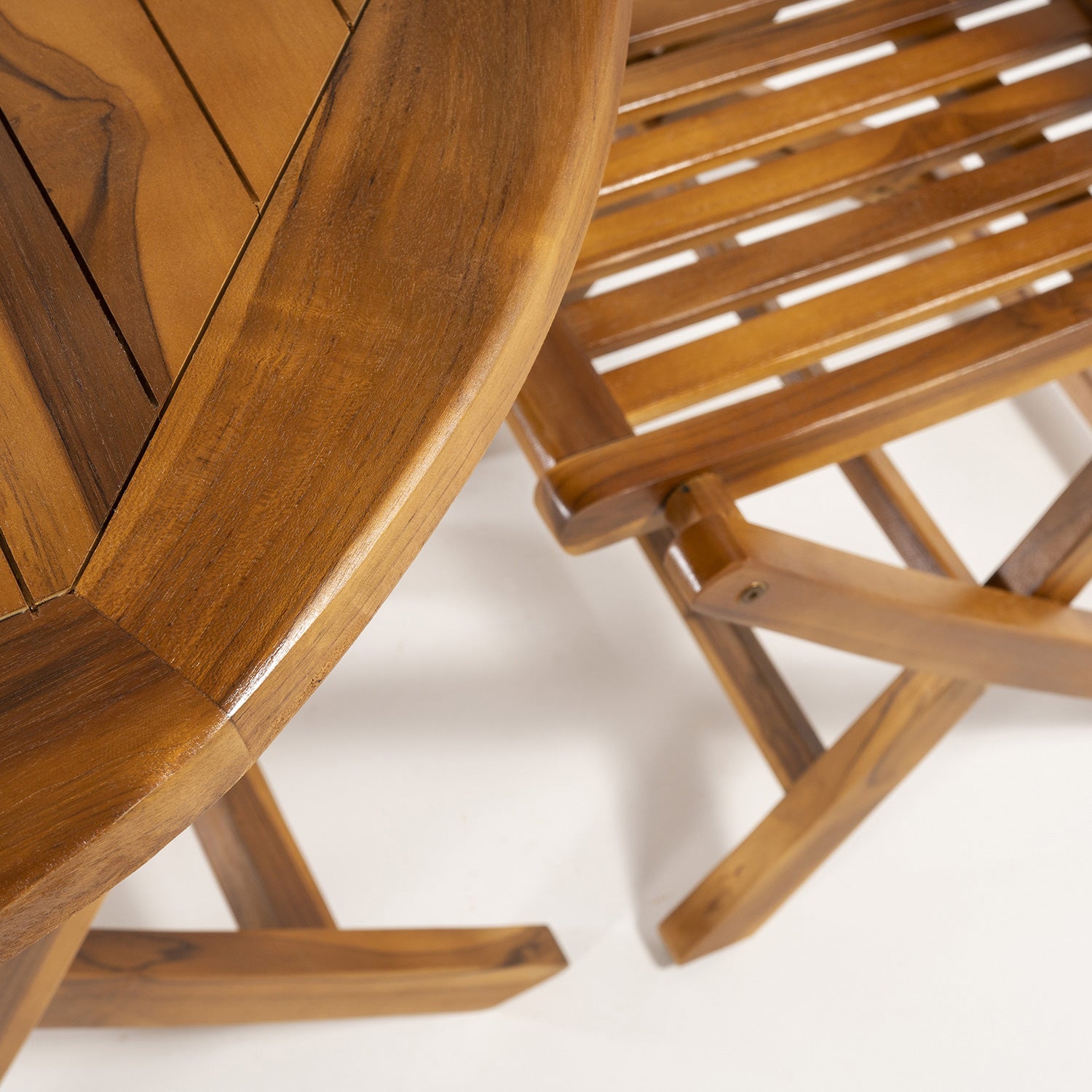 Conjunto de exterior de 2 sillas plegables y mesa de teca maciza de 80 cm - 4
