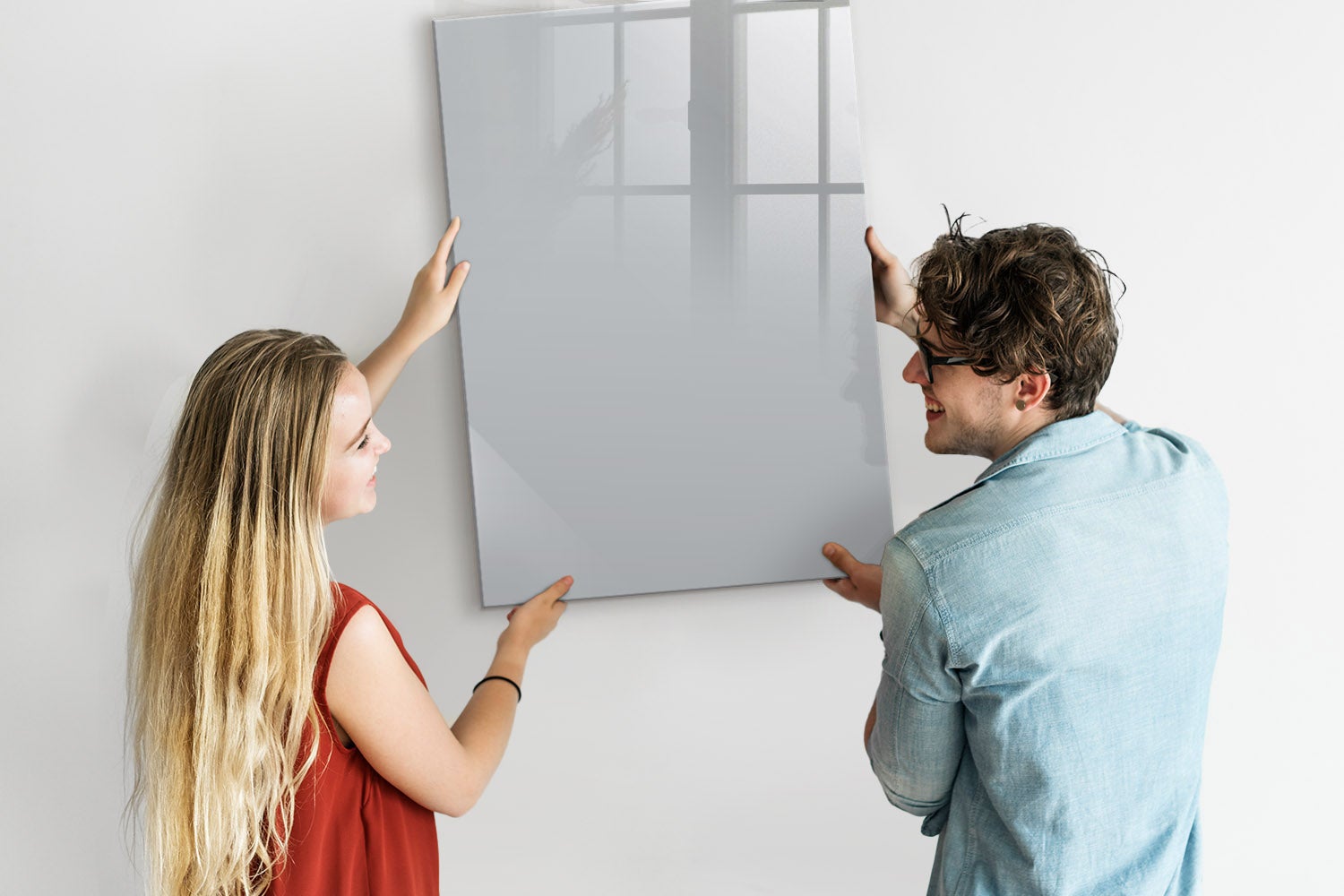 Tableau magnétique mural, Tulup - 70x100 cm - Couleur gris clair, 5 aimants, une éponge, un marqueur noir - 2