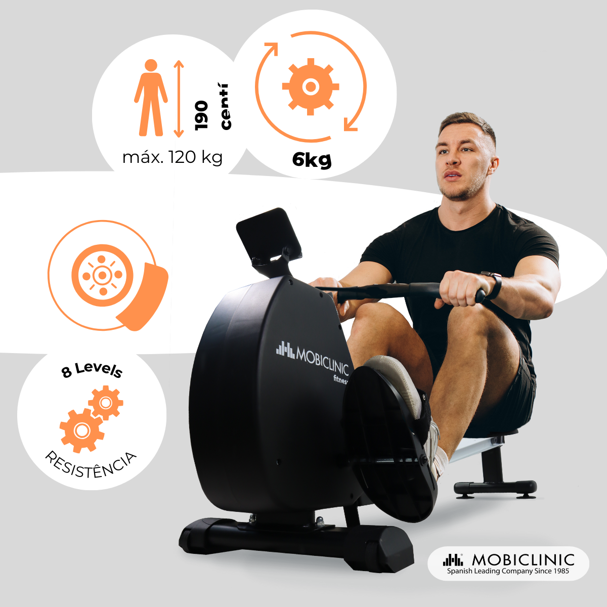 Máquina de remo dobrável 6 kg 8 níveis de resistência Max120 kg Preto RowFit - 7