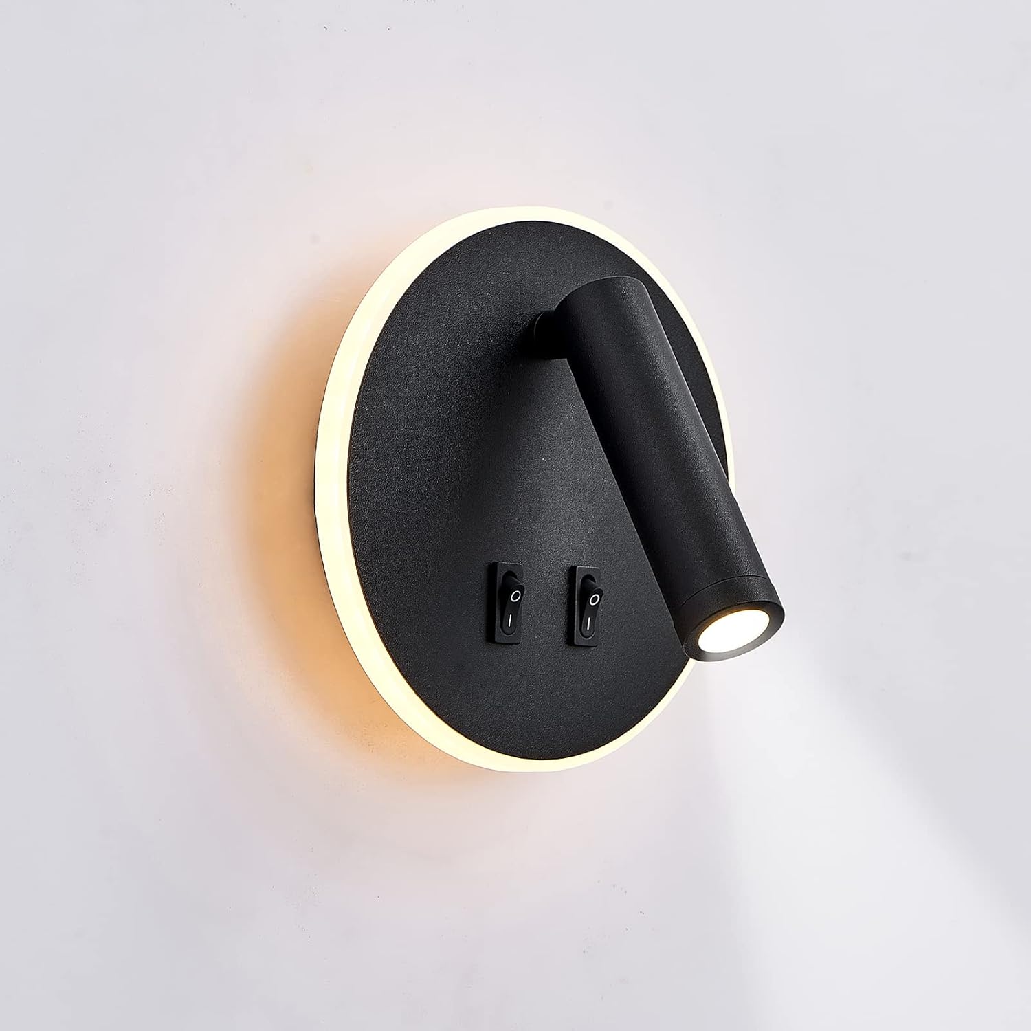 Lampka nocna LED, kinkiet hotelowy, lampka nocna, do korytarza z przełącznikiem, czarna, 3W+8W (okrągła)