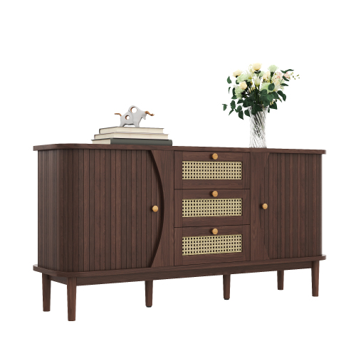 Mobile TV in rattan con cassetti, credenza con ante scorrevoli, 140,5 ...