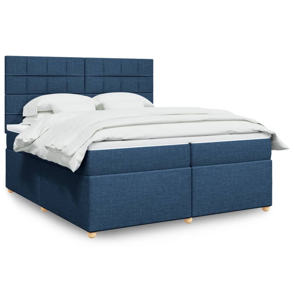 Sommier à lattes de lit avec matelas Bleu 200x200 cm Tissu — COMFORTXL - 2