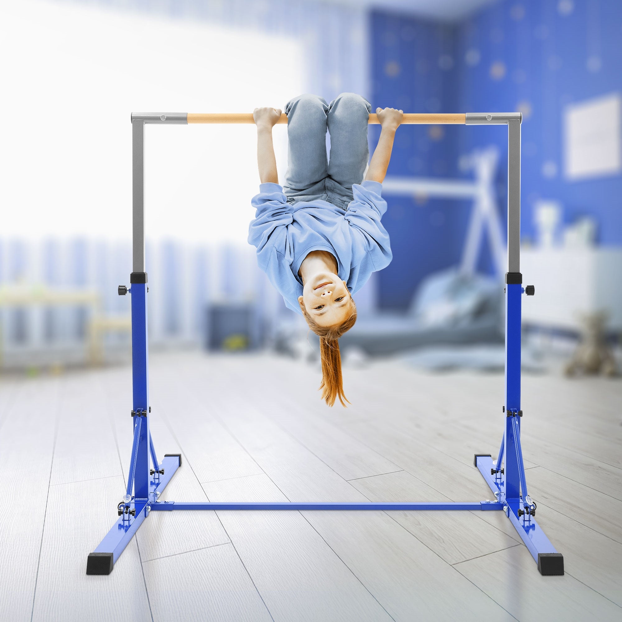 Hauki gymnastik turnreck drążek gimnastyczny dla dzieci składany regulowany 95,5-150 cm niebieski sprzęt sportowy do ćwiczeń w domu i ogrodzie