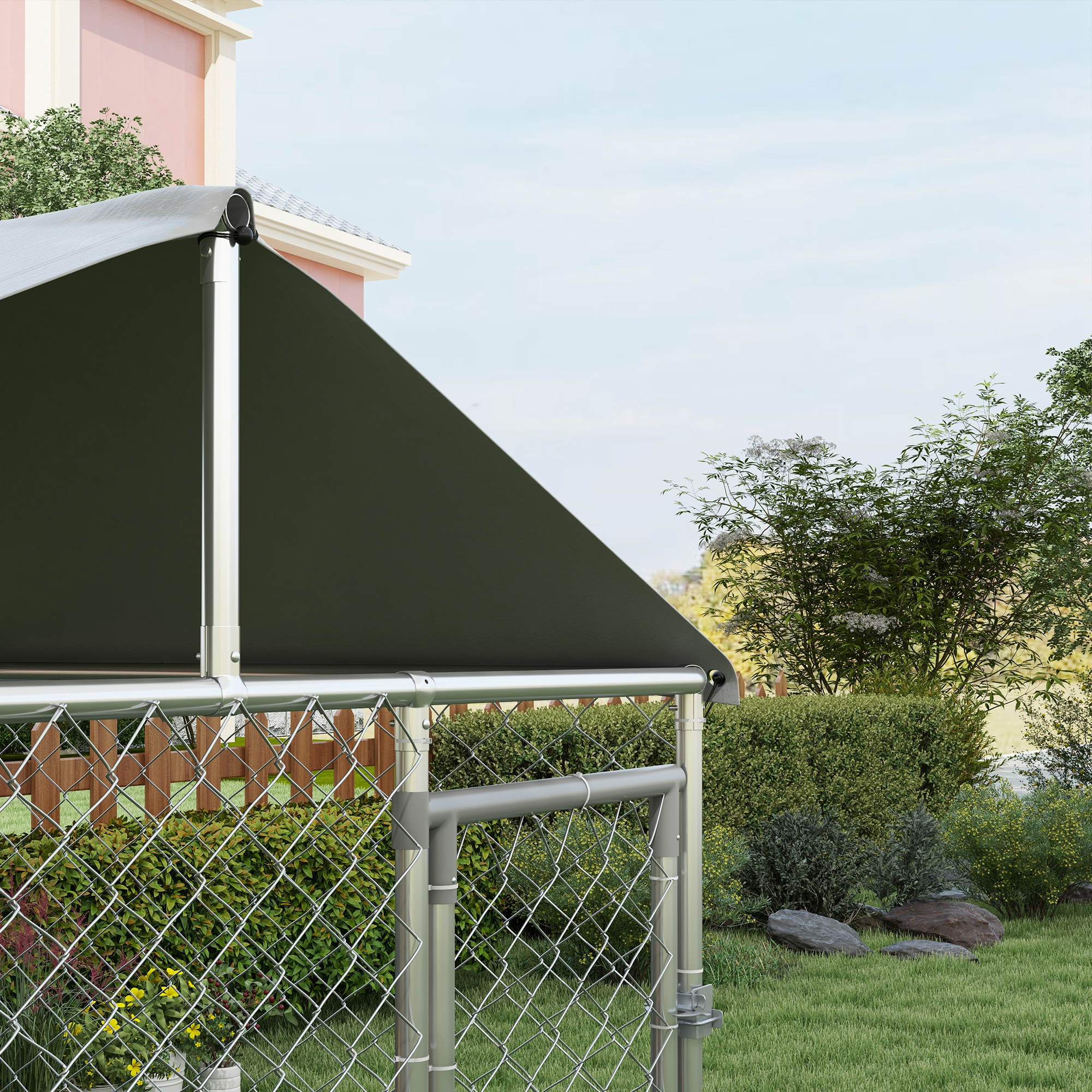 Parque para Perros PawHut Acero Galvanizado, Tela Oxford Plata 200x200x150 cm - 5