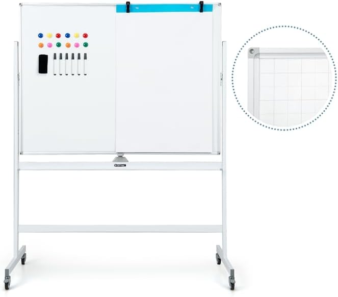 Pizarra Blanca Móvil Magnética VIZ-PRO Doble Cara 120x90 Cm - Con Ruedas, Giratoria 360°, Marco Aluminio