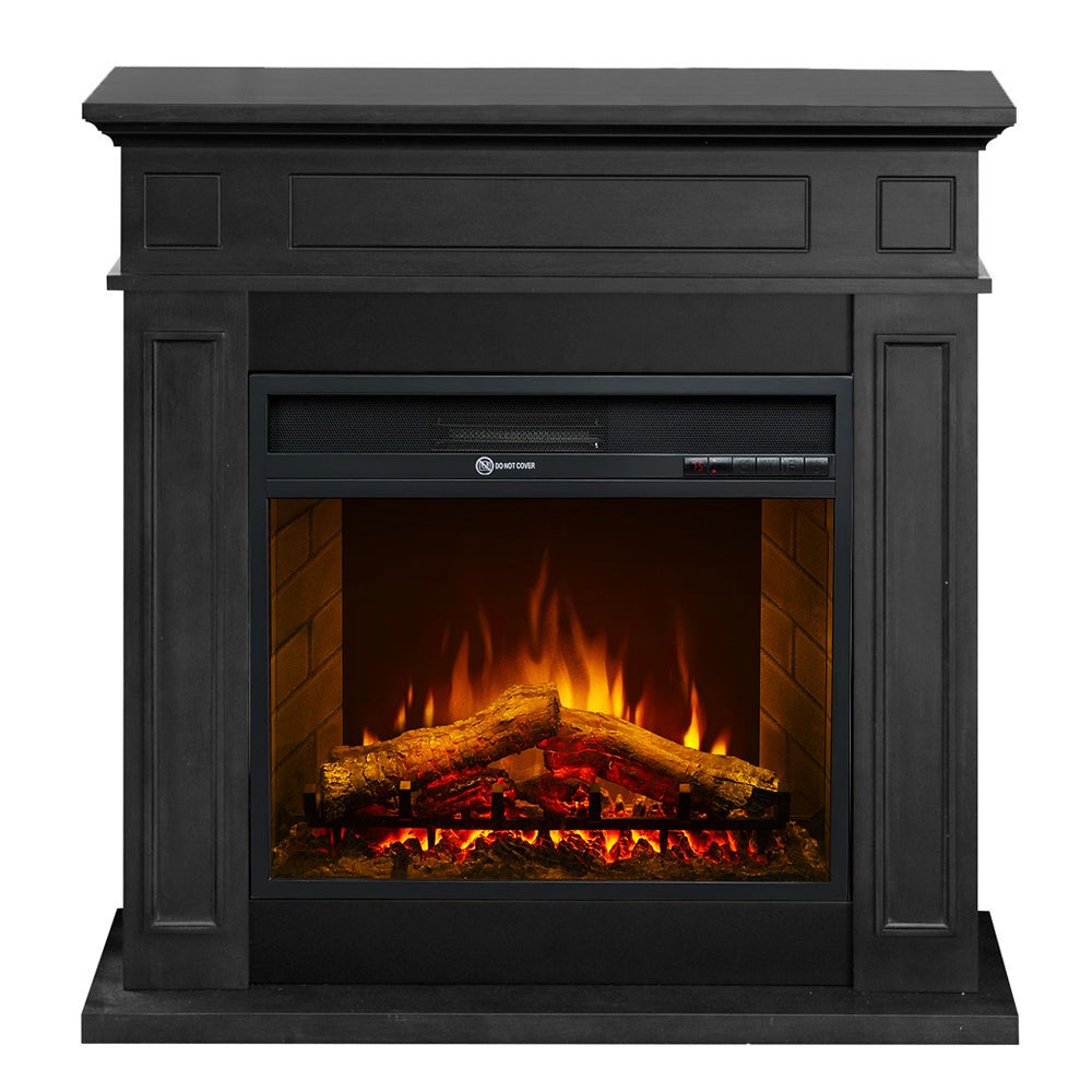 Kominek elektryczny JEFFERSON stojący z czarnego drewna dł. 89,5 x wys. 90,5 x gł. 28 cm