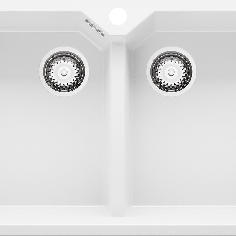 Zlewozmywak Biały 78x50cm, Zlew Kuchenny 2 Komorowy + Syfon, Nablatowy do szafki od 80cm - Madryt Twin PRIMAGRAN