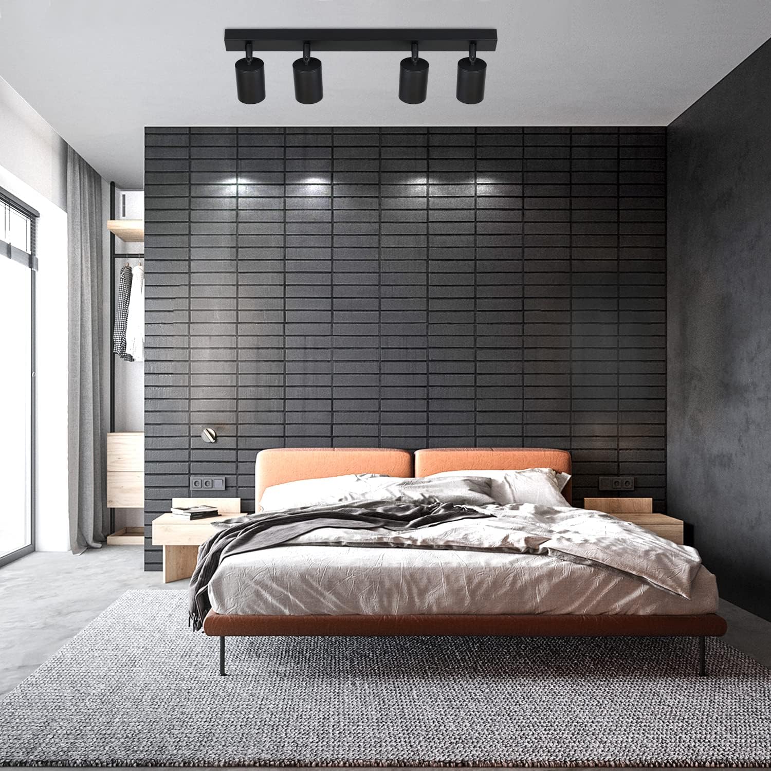 NETTLIFE Lámpara de Techo LED 4 Focos GU10 Negros Orientable 350°, Lámpara Moderna para Salón Dormitorio Estilo Industrial Sin Bombilla - 9