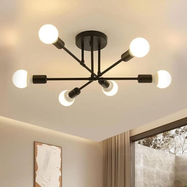 Żyrandol, czarna lampa sufitowa industrialna E27, nowoczesna lampa sufitowa industrialna z 6 żarówkami, lampa sufitowa retro, odpowiednia do salonu