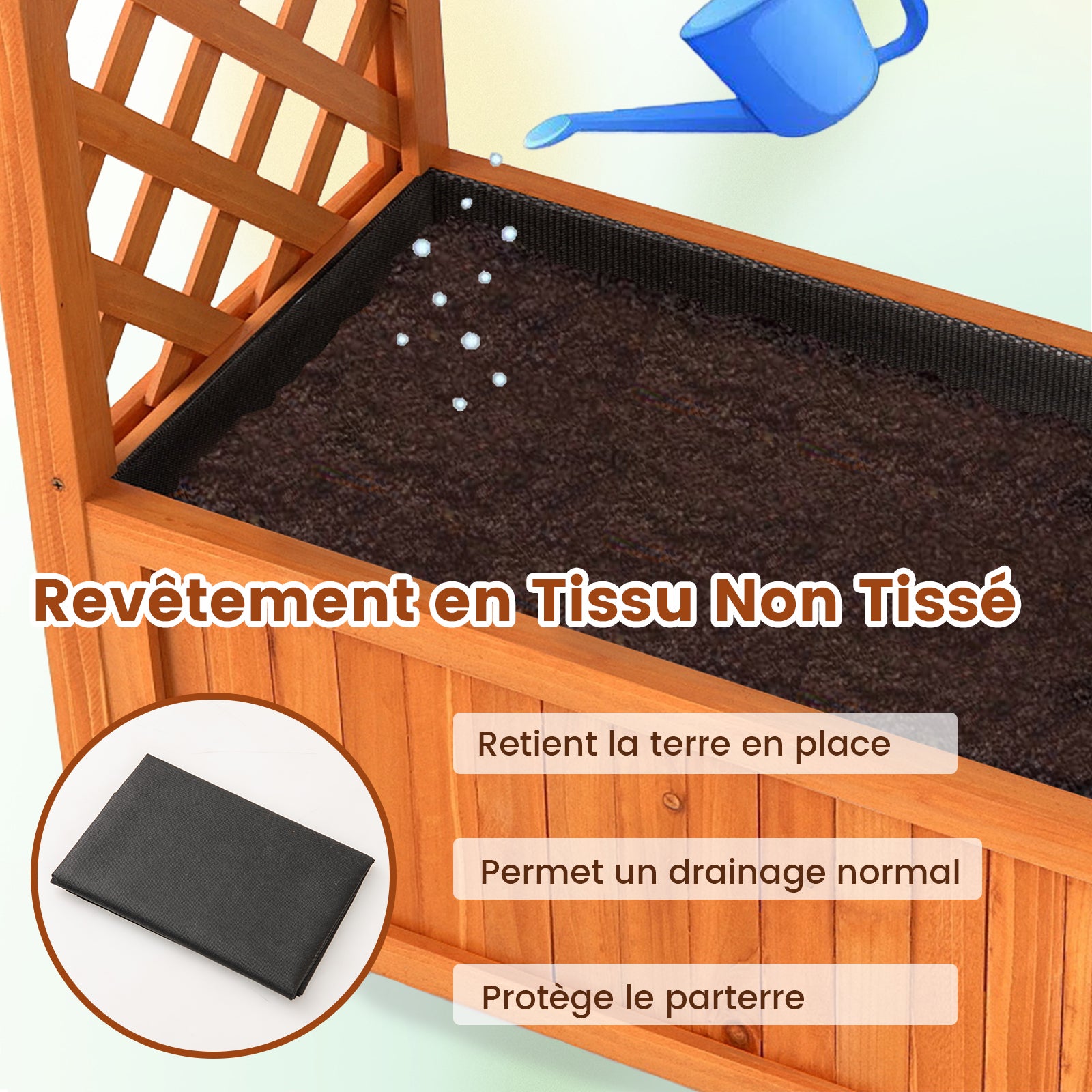 Jardinière Élevée avec Treillis en Arc, Bac à Plantes en Bois avec Doublure et Système de Drainage pour Vignes, Rampantes, Fleurs, Légumes - 6