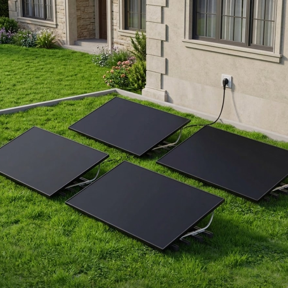 Kit solar 2000 W Robinsun telhado plano com 4 painéis Canadian + fixação + inversor + cabo 5 m - 5