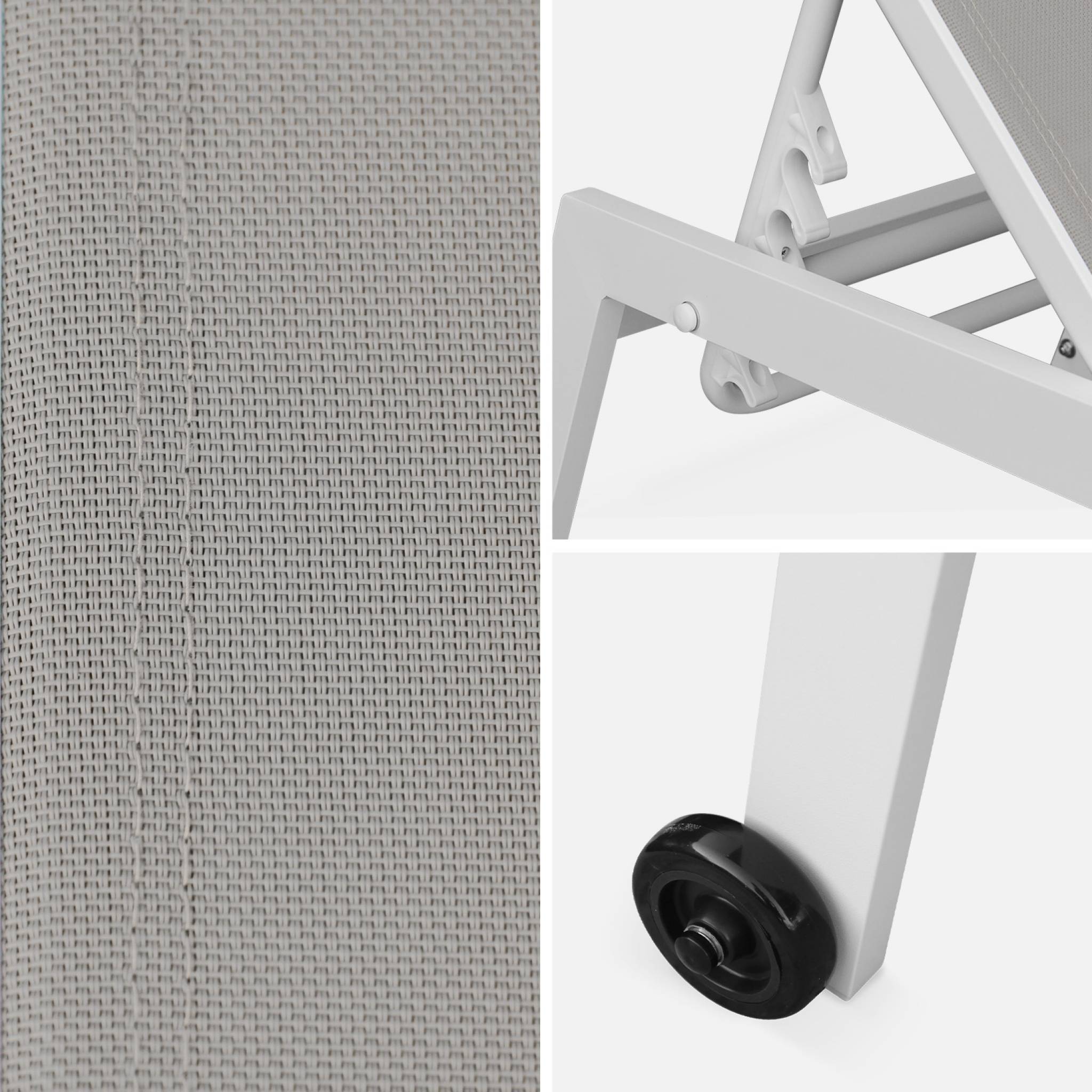 Tumbona de aluminio de multiposición con ruedas, set de 2 Blanco - 191x55x94 cm - 4