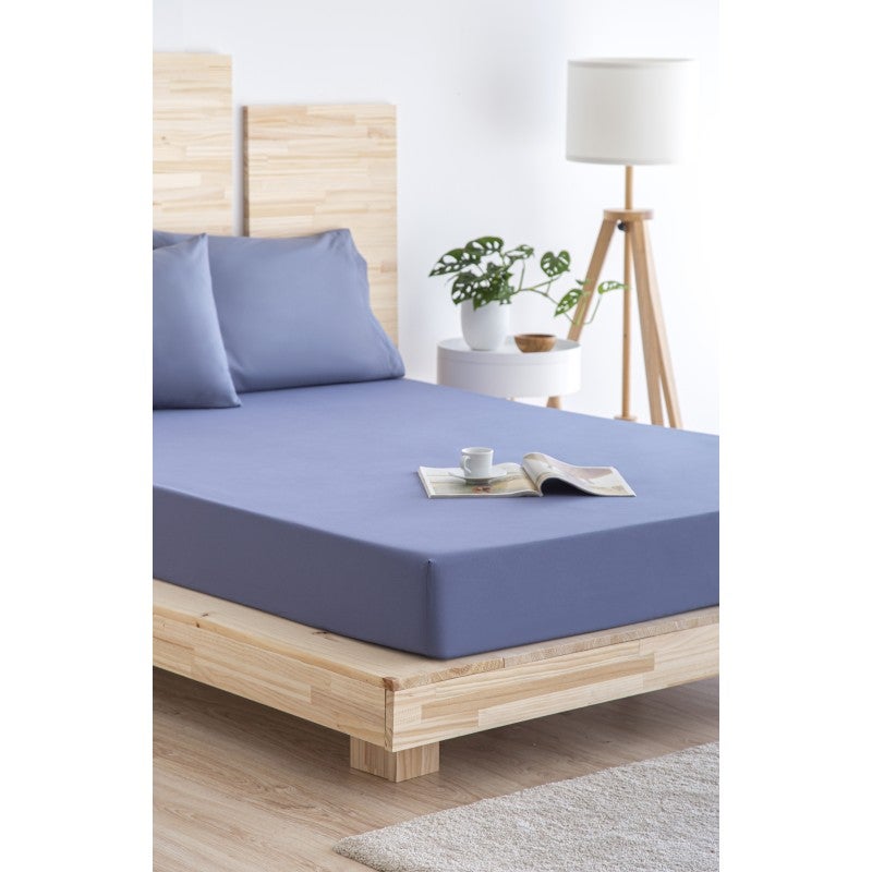 Sábana Bajera Ajustable 135 x 190/200 cm de Microfibra Cepillada Extra Suave Azul grisáceo TODOCAMA - 4