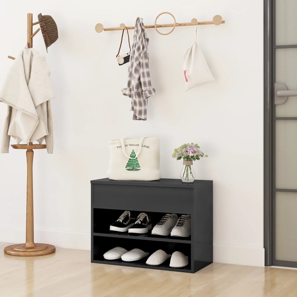 Panca Portascarpe VidaXL, Bianca, In Truciolato - 60x30x45 Cm, Con Cassettiera E Ripiani