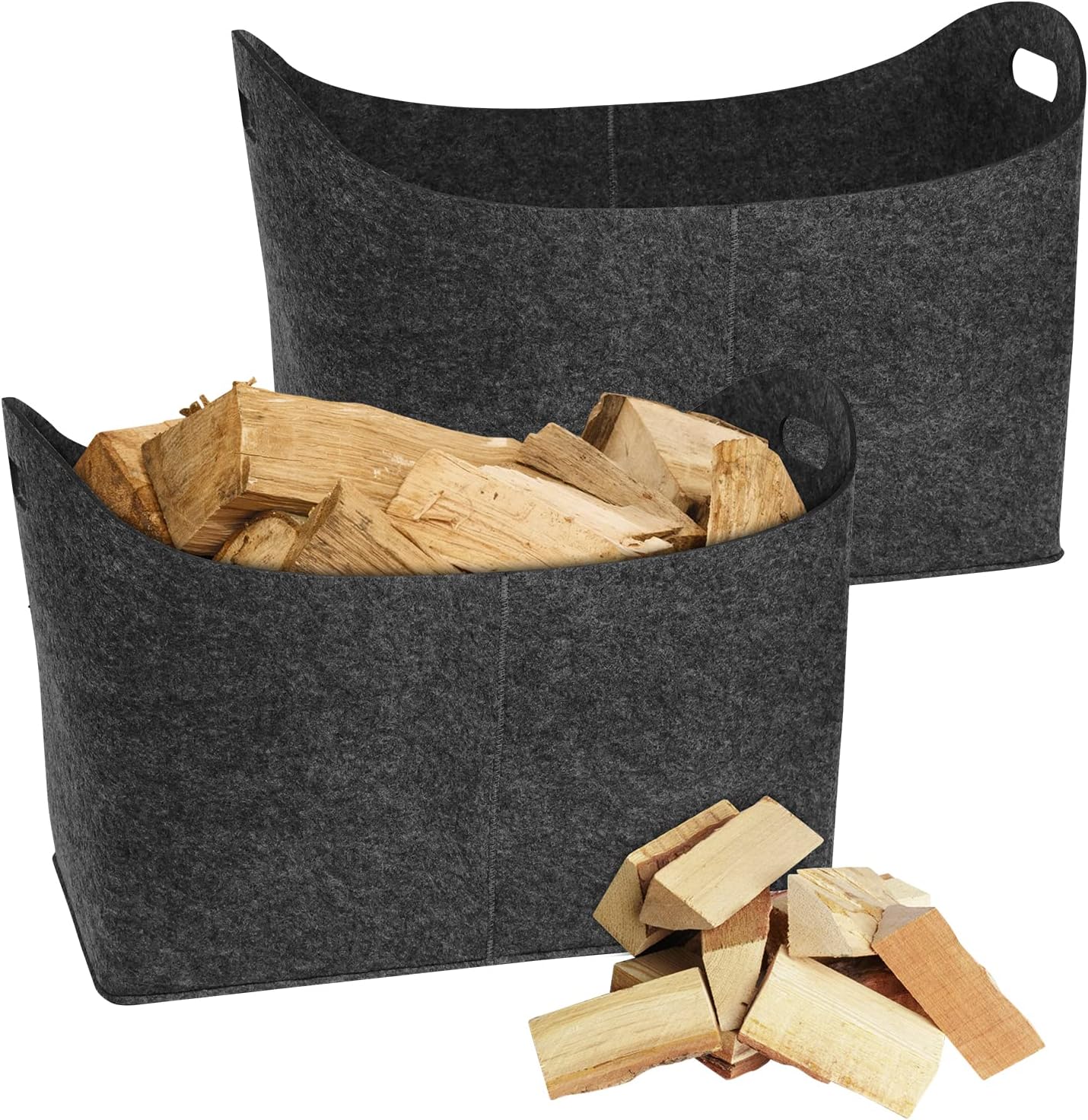 Zestaw 2 filcowych worków na drewno opałowe - 55 x 30 x 40 cm - Składane - Wykonane z filcu - Na ogień, drewno, zabawki, artykuły spożywcze, gazety, u