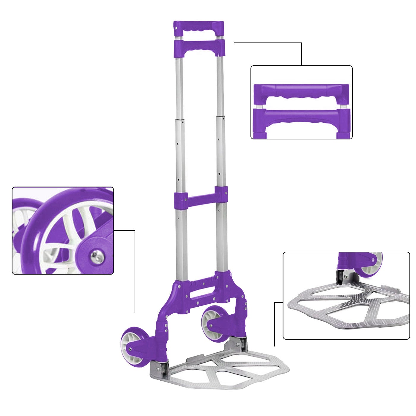 Aitsse- Carrinho de mão dobrável de alumínio + corda, suporta até 70 kg-(lilás) - 5