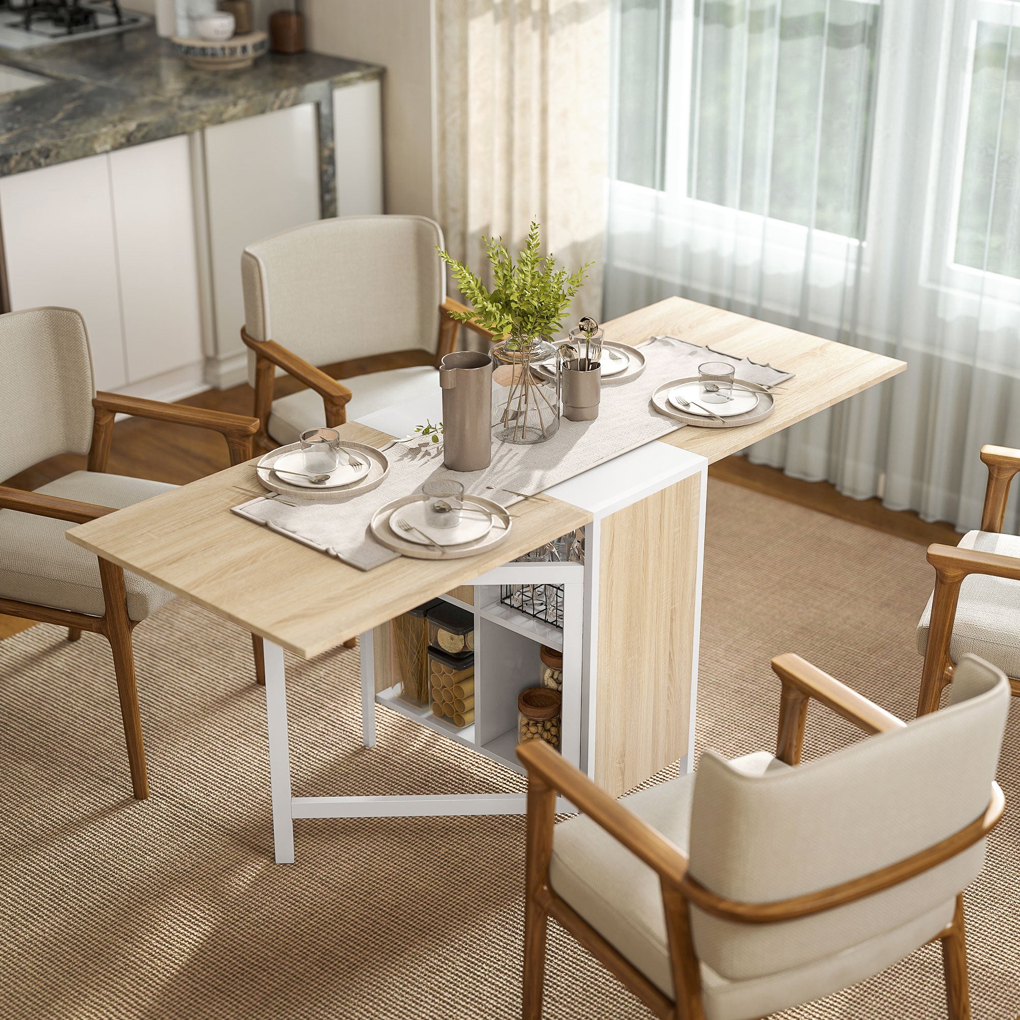 Mesa plegable de almacenaje Homcom roble 169x62x75 cm - 2