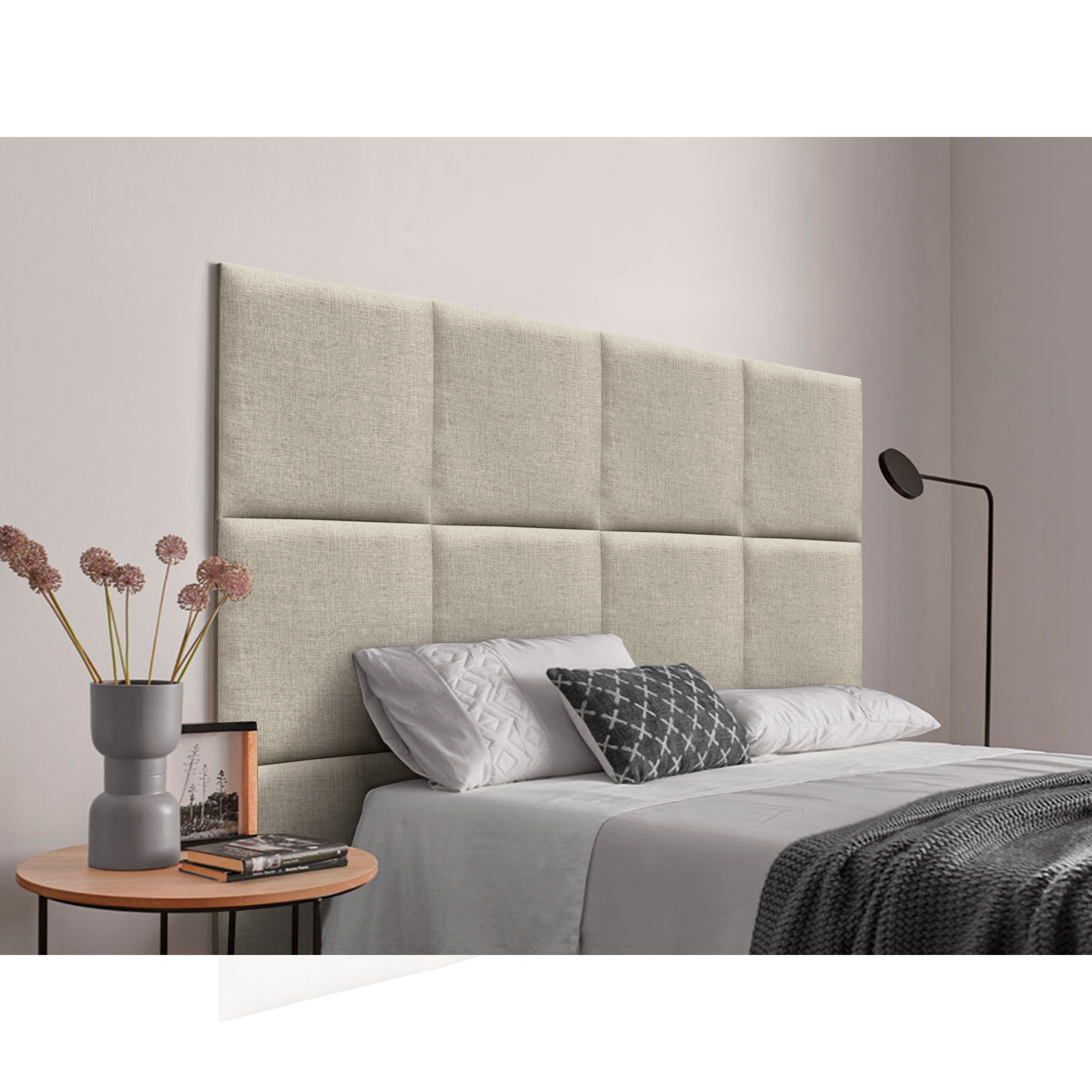 Dhome cabecero tapizado de lino natural compuesto de paneles autoadhesivos intercambiables lujo dormitorio acolchado (beige,190cm)