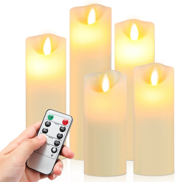 Lot de 5 Bougies à LED en cire avec télécommande chronométré Lumières LED vacillante fixe Bougie chandelle