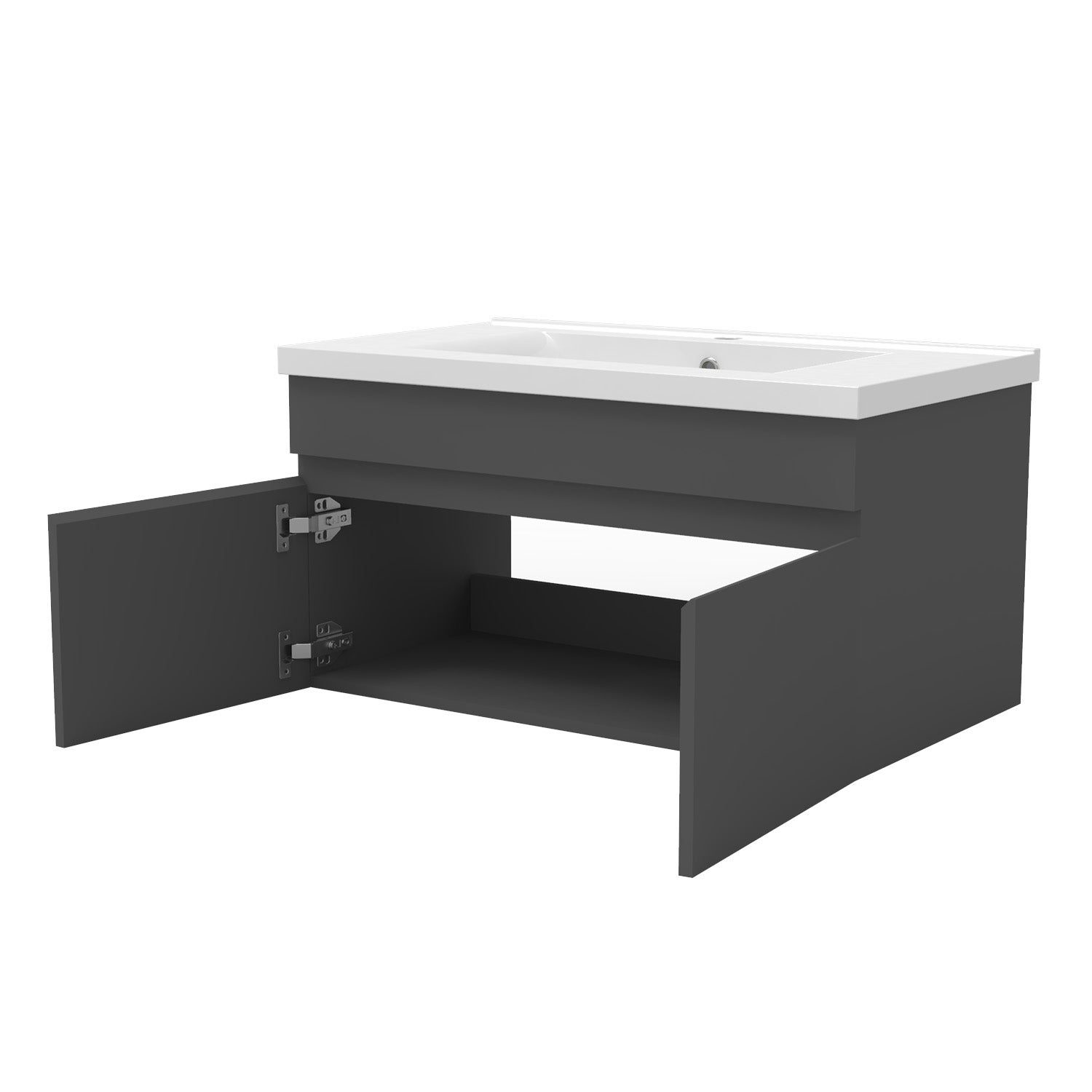 Ensemble meuble vasque L.100cm lavabo + LED miroir 100cm,anthracite - 2