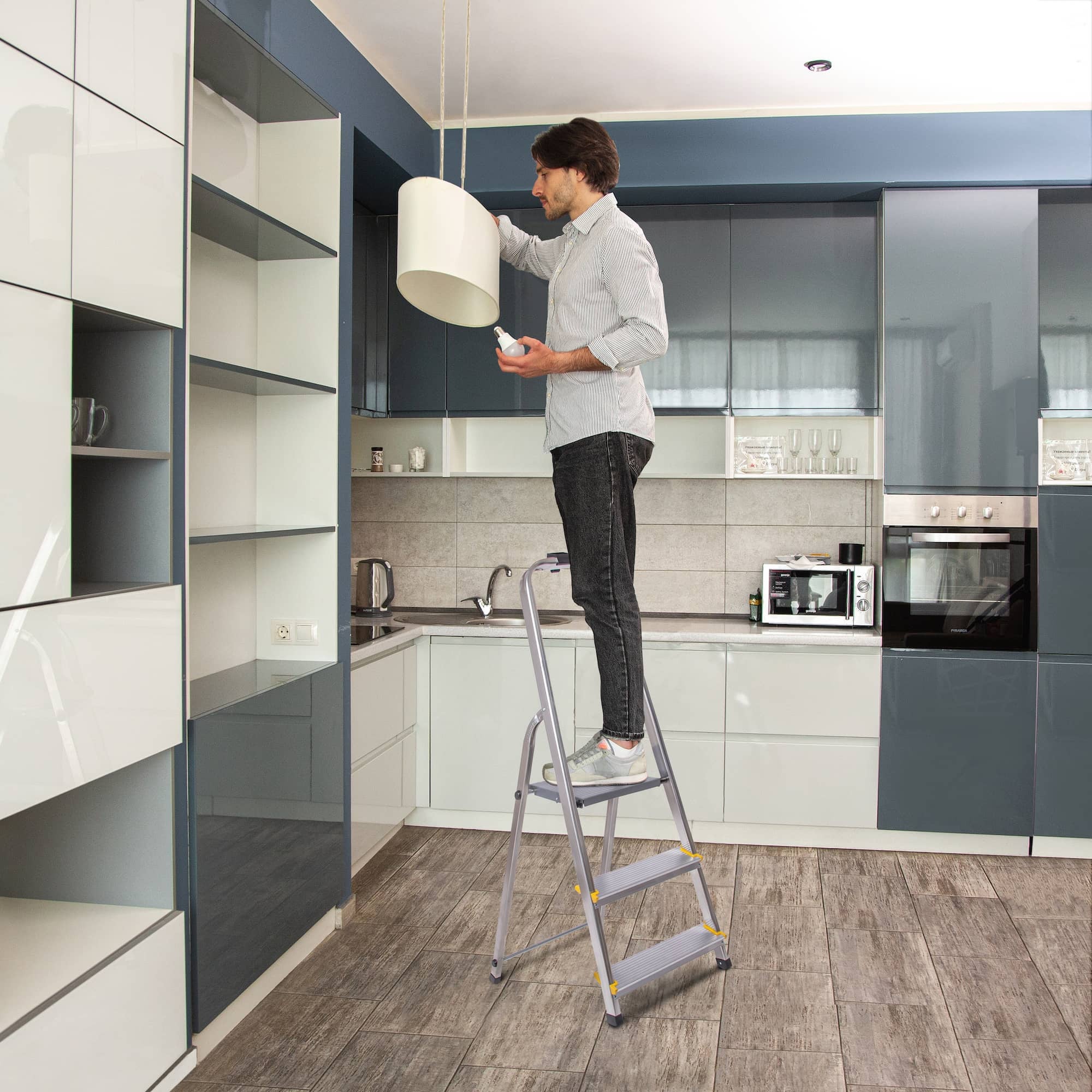 HOSTRÖM Escabeau 3 marches DURA pliable, marchepied léger en aluminium, hauteur plateforme 54cm, pieds antidérapants, charge 150kg, garantie 5 ans - 3