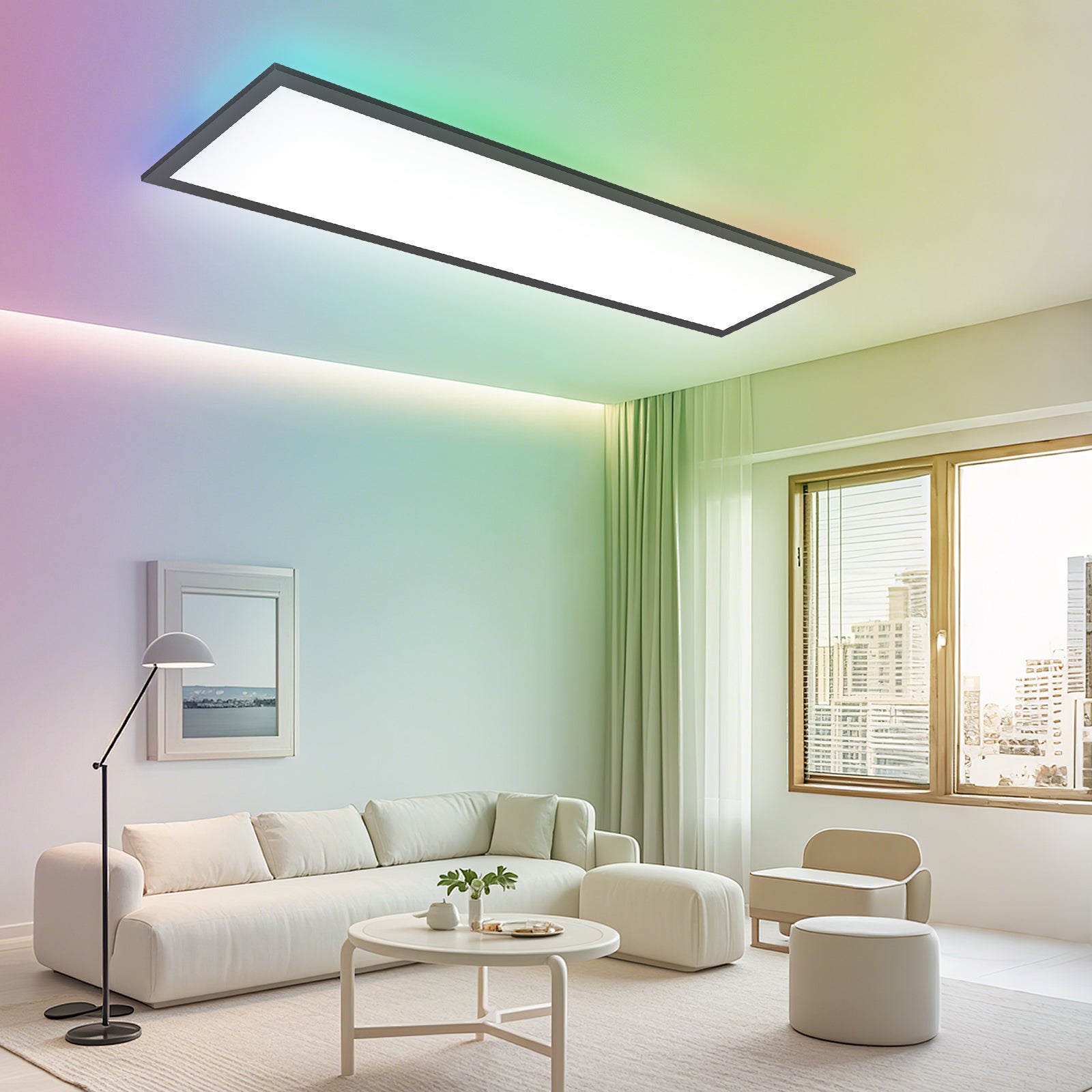 LOVHAUS Sufitowy Panel LED Ściemnialny 120x30cm z Podświetleniem RGB, 36W 3960LM, Panel LED z Pilotem, Pamięć, 3000K-6500K, Czarny