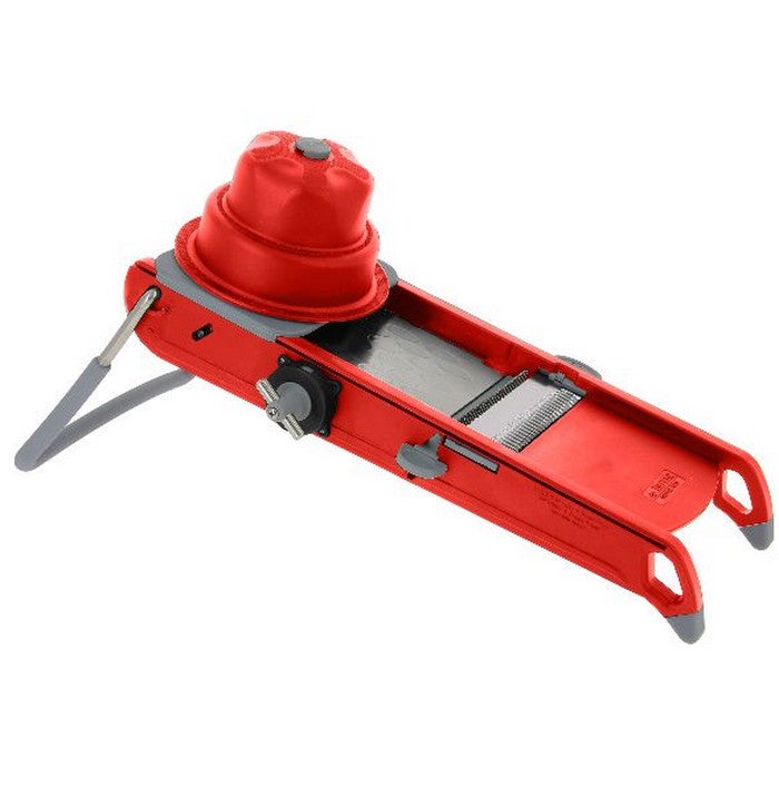 De Buyer Mandolina Swing Plus Rossa, 40 Cm, Tagliaverdure Professionale Con Lame Intercambiabili Per Fette Lisce E Ondulate E Julienne 4 E 10 Mm
